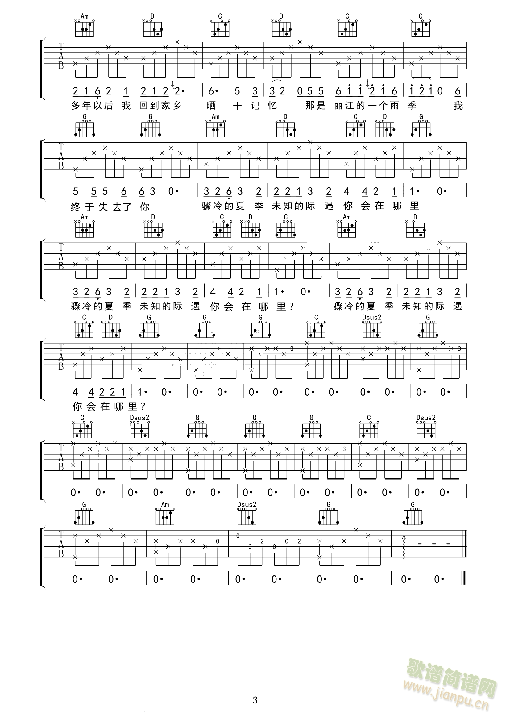 丽江雨季 吉他谱 赵君羊(吉他谱)3
