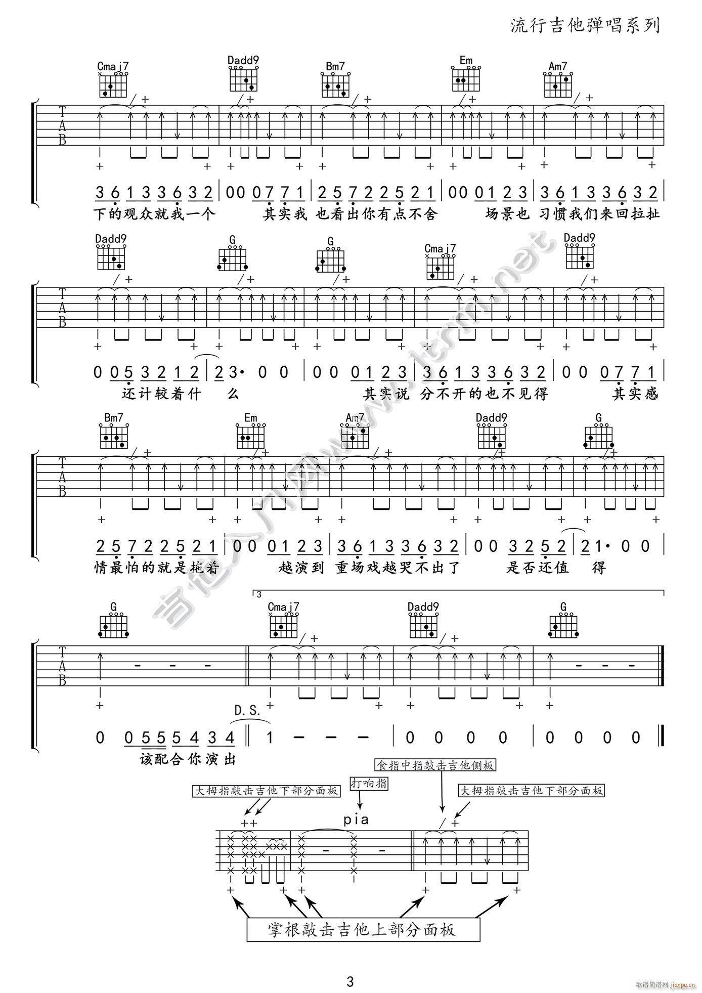 演员 G调打板技巧版(吉他谱)3