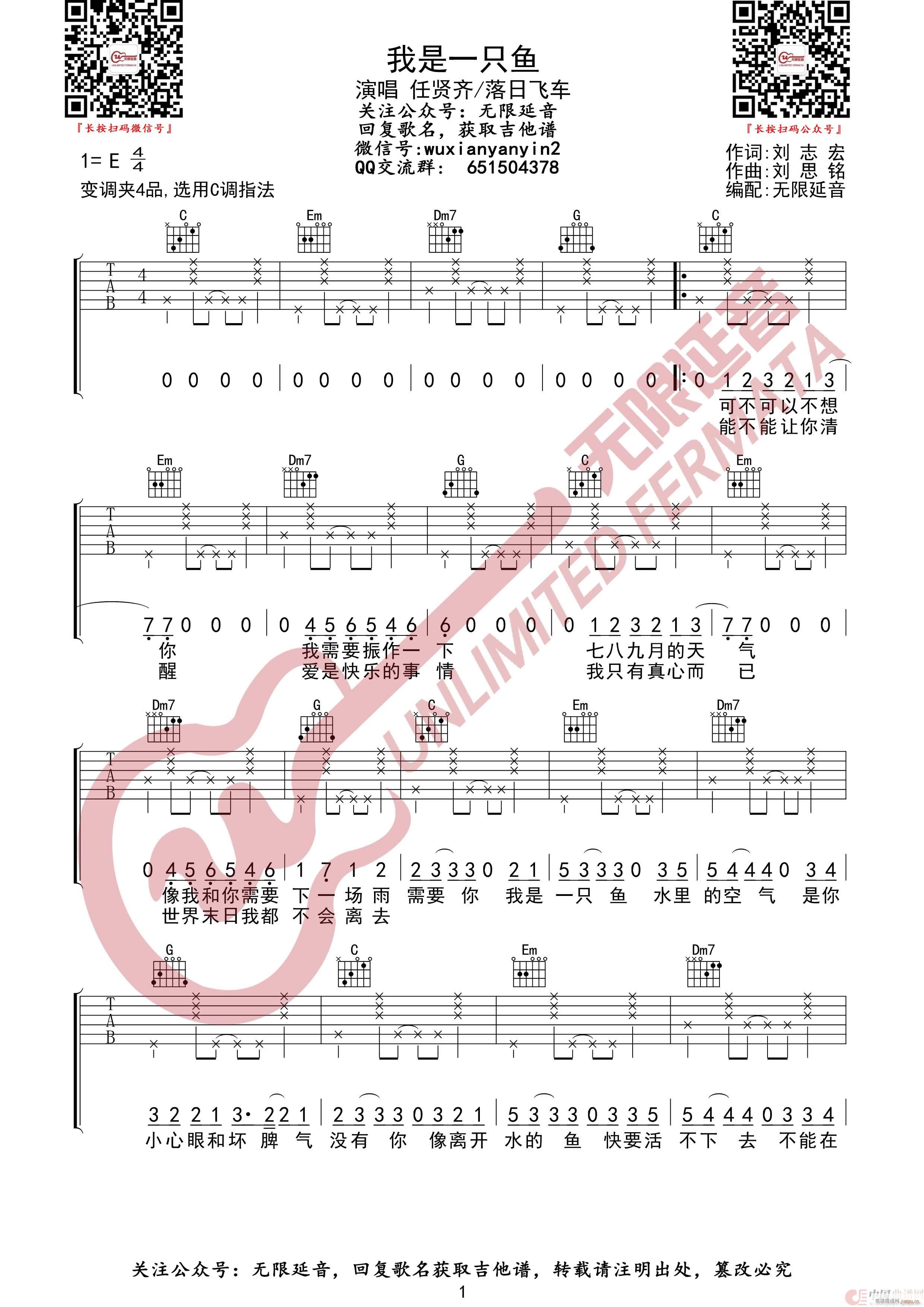 我是一只鱼 无限延音编配(吉他谱)1