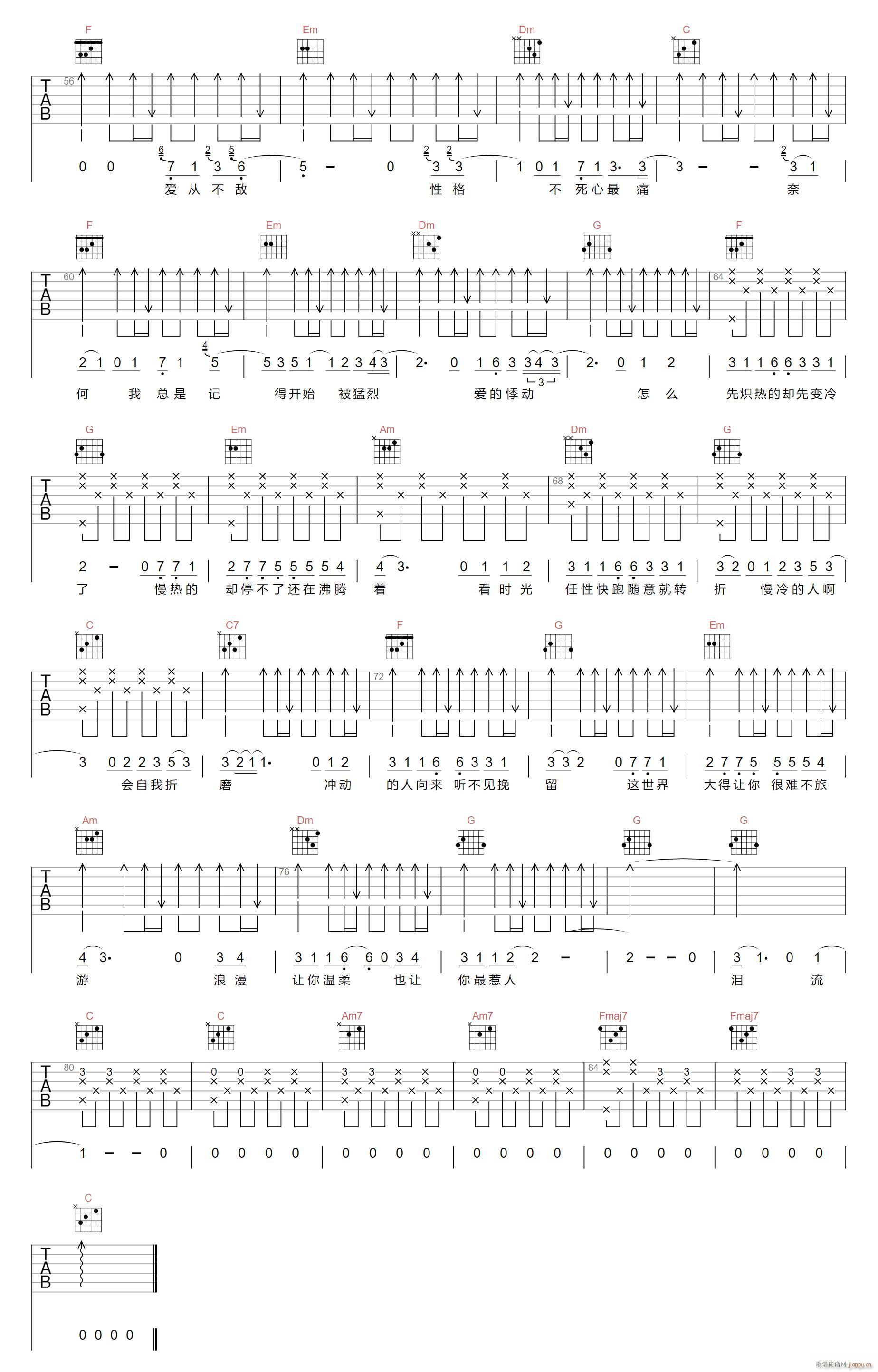 慢冷 C调指法原版编配(吉他谱)3