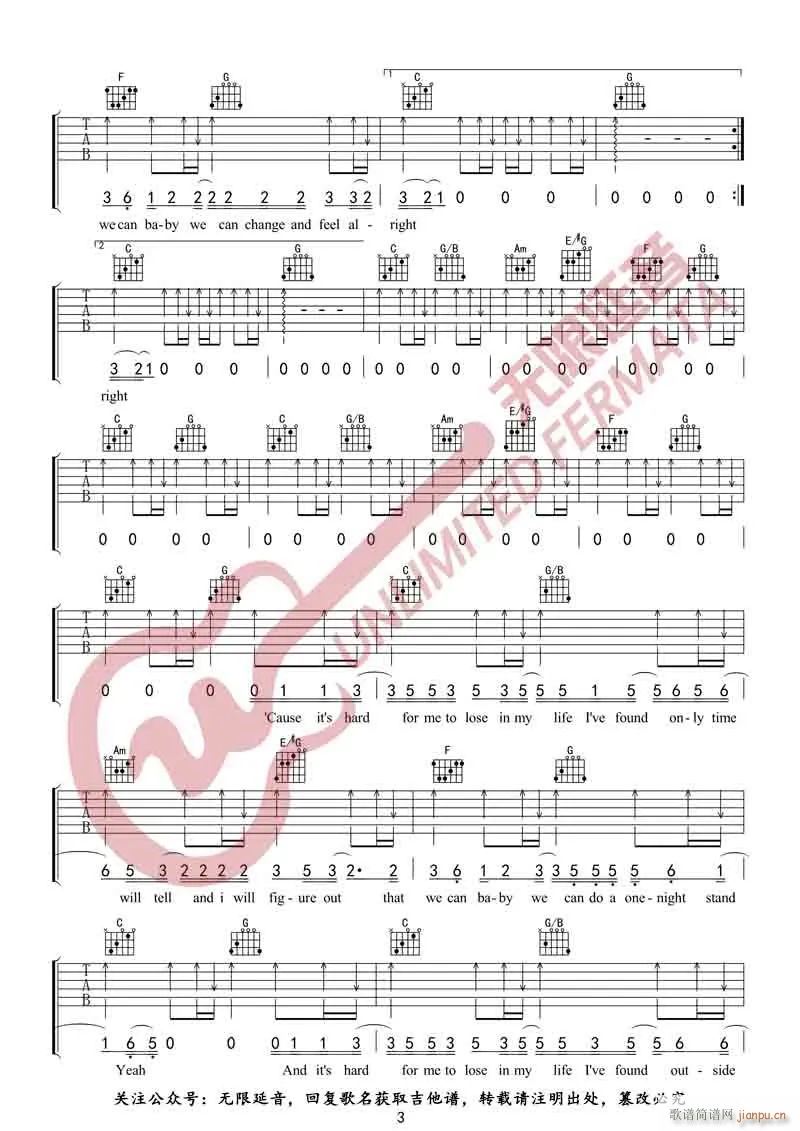 Free Loop C调指法(吉他谱)3