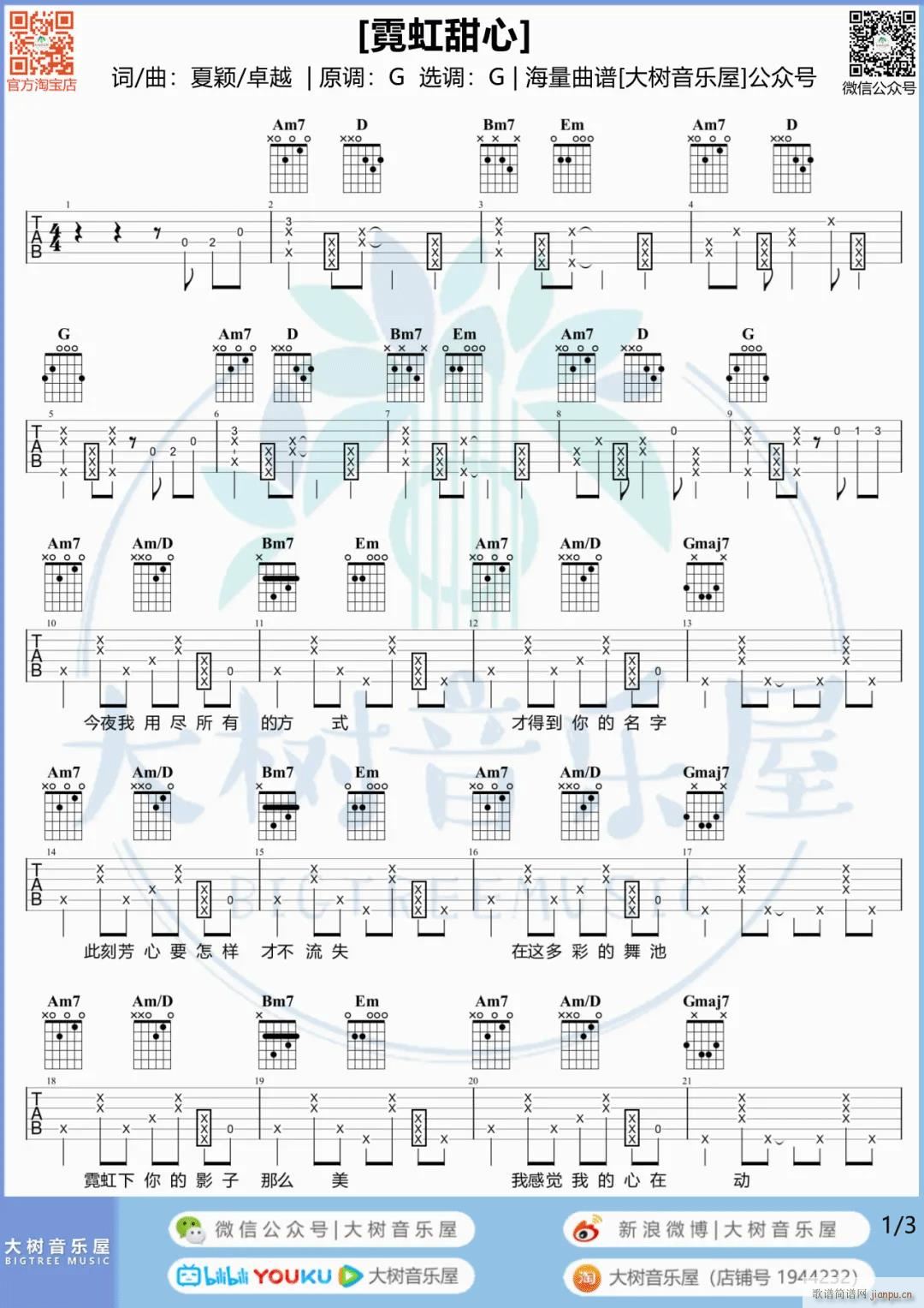 霓虹甜心 G调指法(吉他谱)1