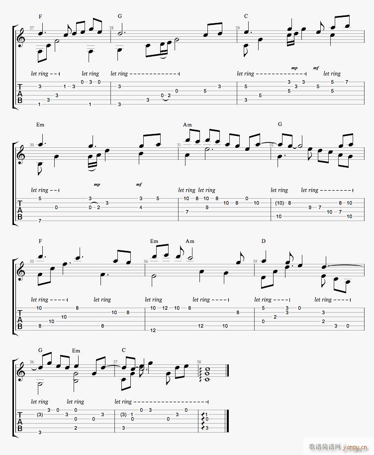 烟雨行舟指弹 C调 独奏(吉他谱)3