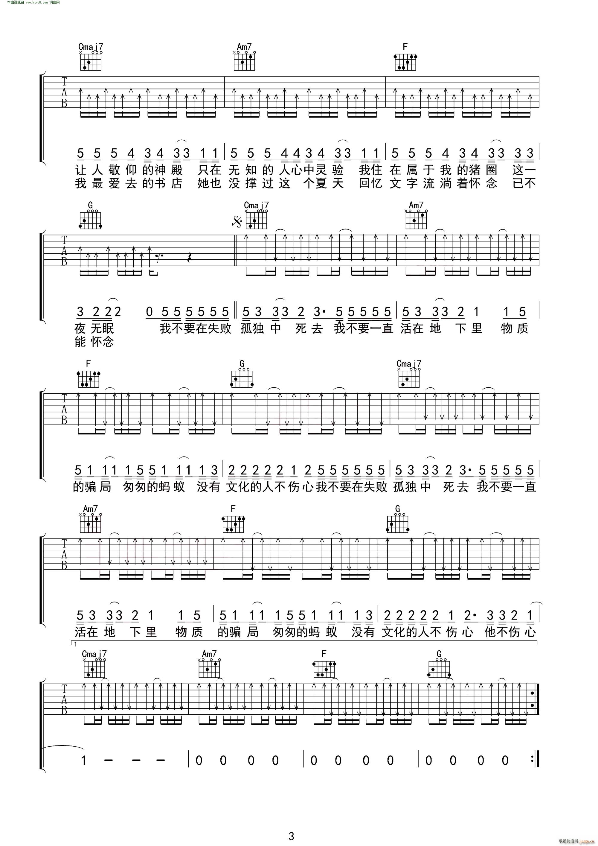 没有理想的人不伤心(吉他谱)3