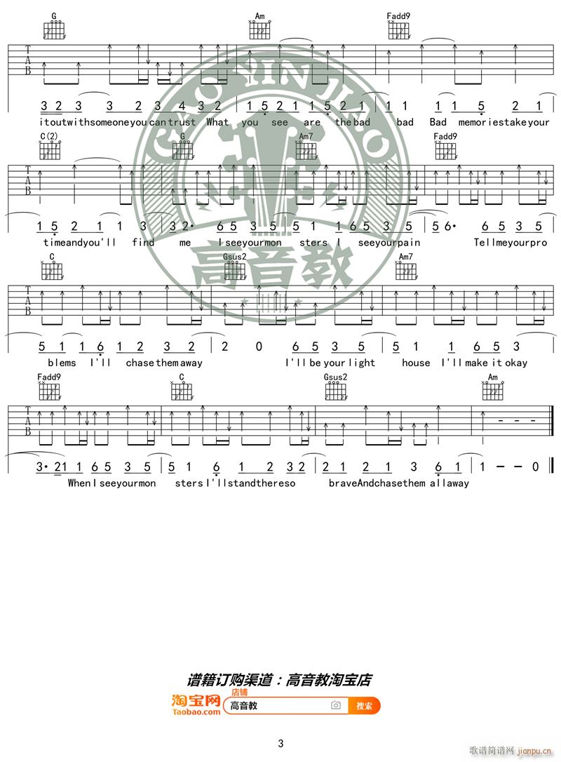 Monsters C调精华版 高音教编配 猴哥吉他教学(吉他谱)3