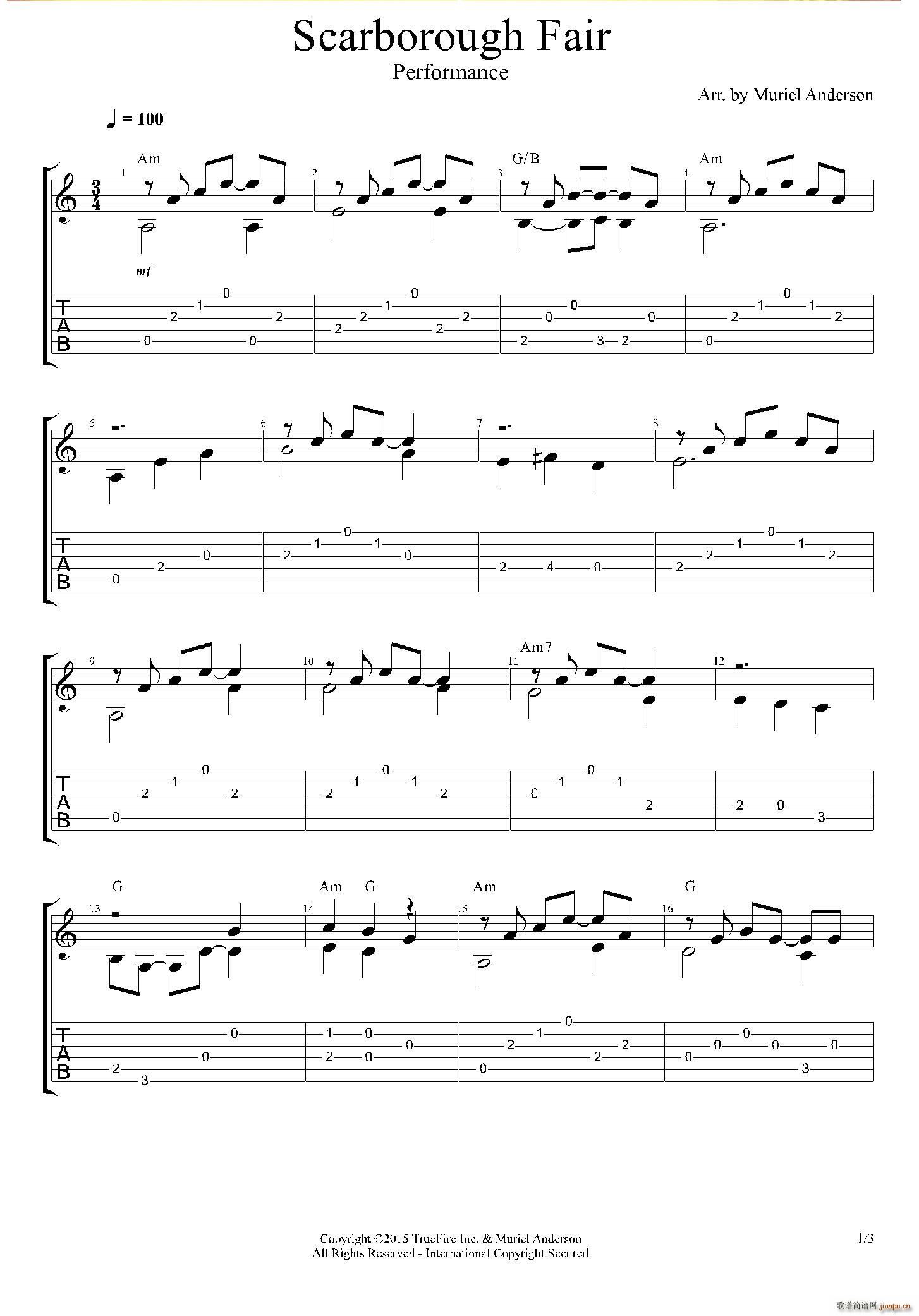 Scarborough Fair 古典吉他(吉他谱)1