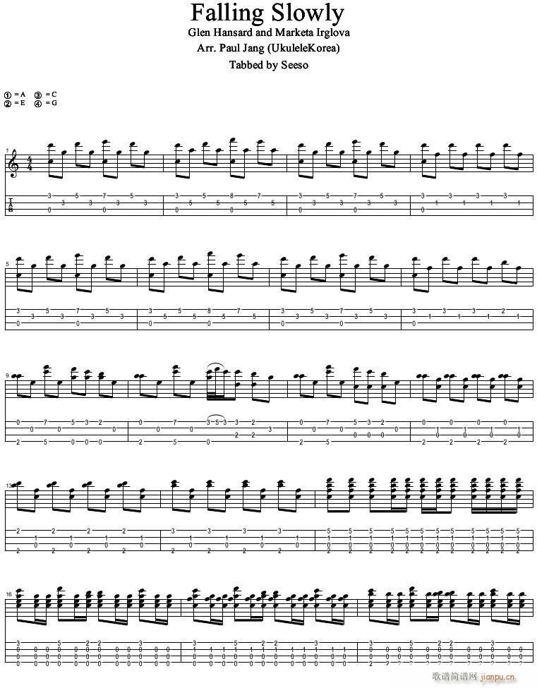 Falling Slowly 尤克里里指弹谱(吉他谱)1