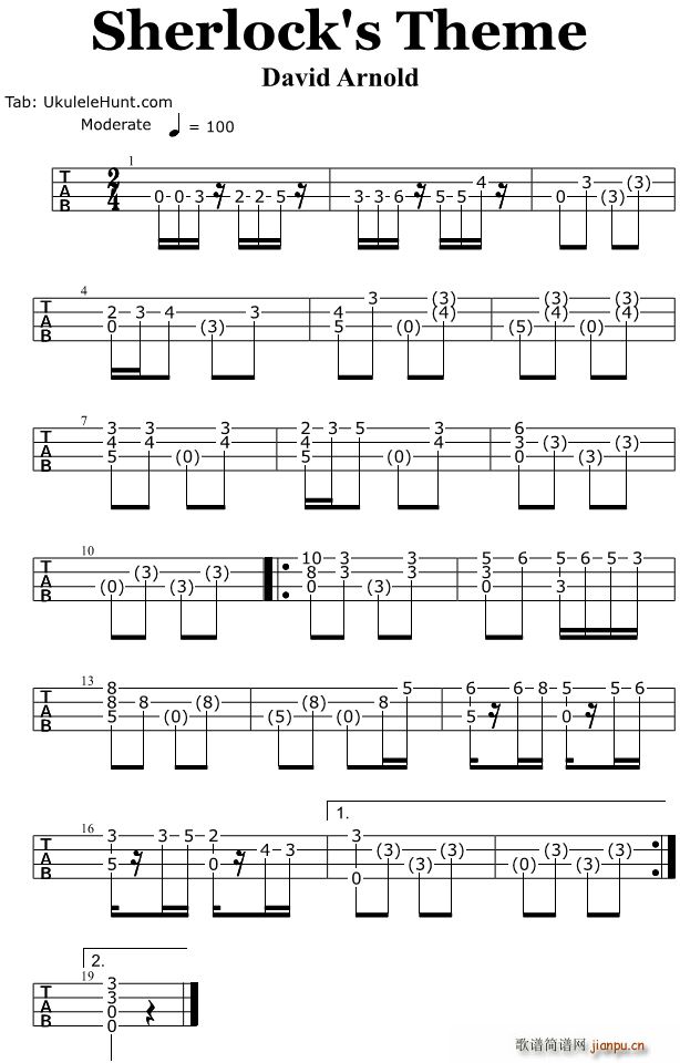 Sherlock s Theme 尤克里里指弹谱(吉他谱)1