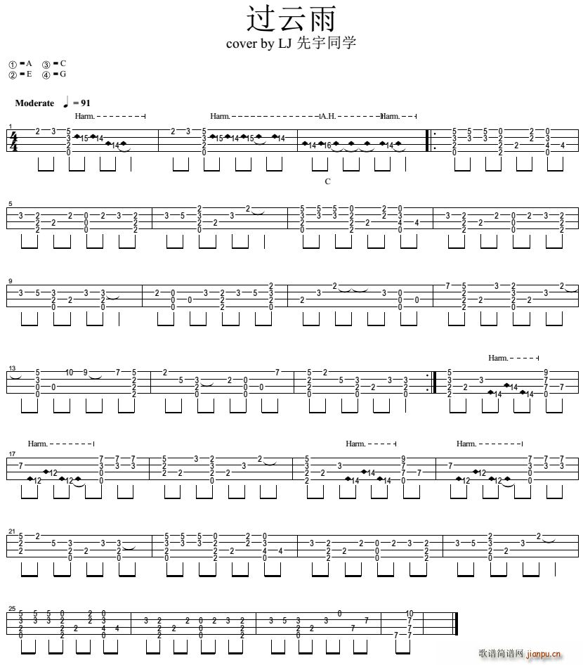 过云雨 尤克里里指弹谱(吉他谱)1