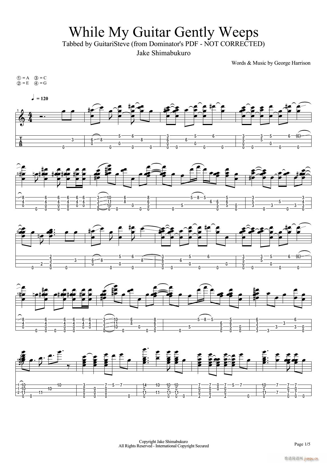 While My Guitar Gently Weeps 尤克里里指弹谱(吉他谱)1