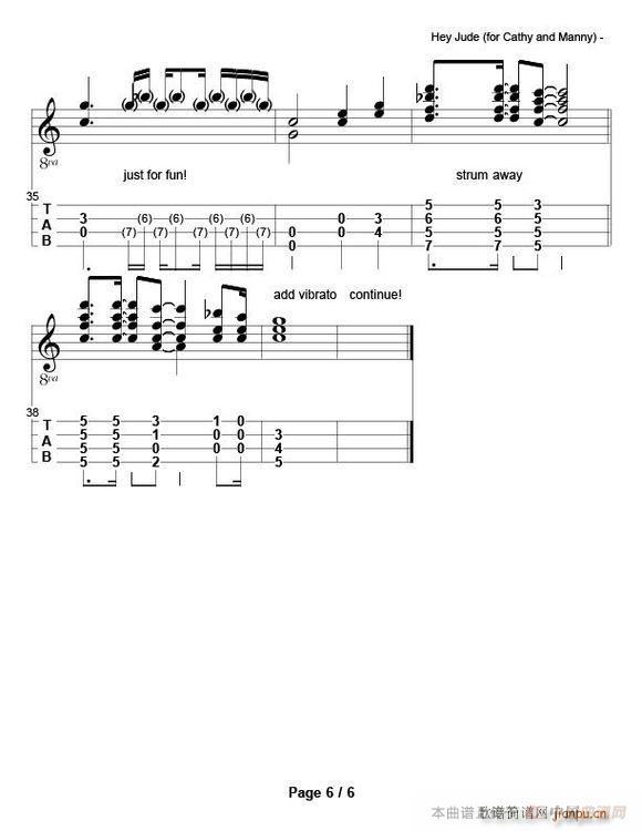 hey jude 尤克里里指弹独奏(吉他谱)6