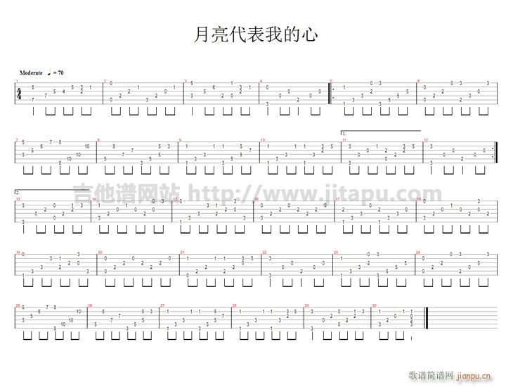 月亮代表我的心 指弹谱(吉他谱)1