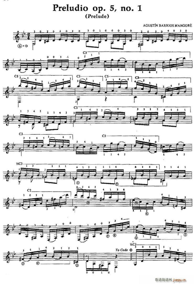 Preludio op 5no 1 古典吉他(吉他谱)1