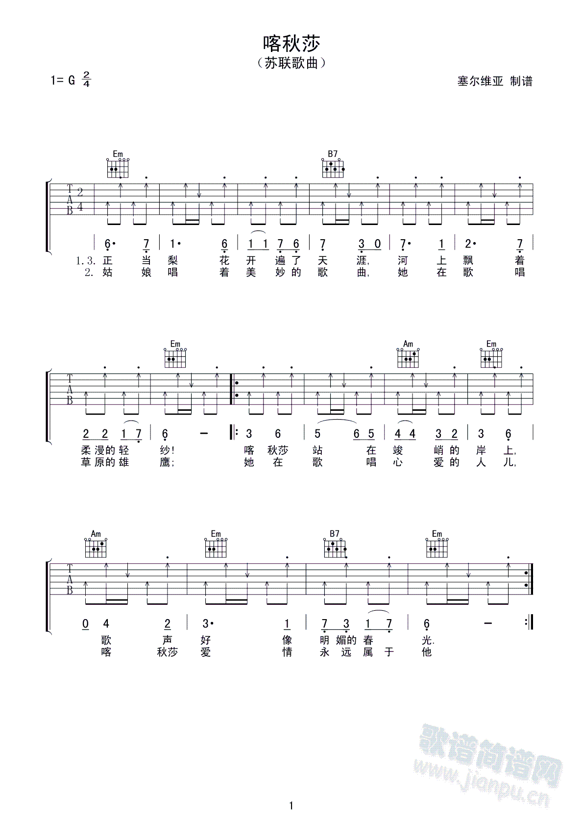 喀秋莎(吉他谱)1