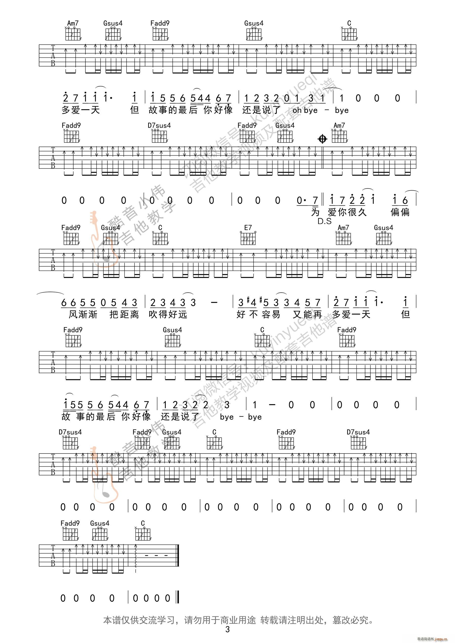 晴天 C调中级版酷音小伟编谱(吉他谱)3