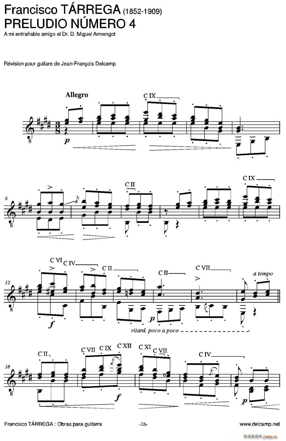 PRELUDIO NUMERO 4 古典吉他(吉他谱)1