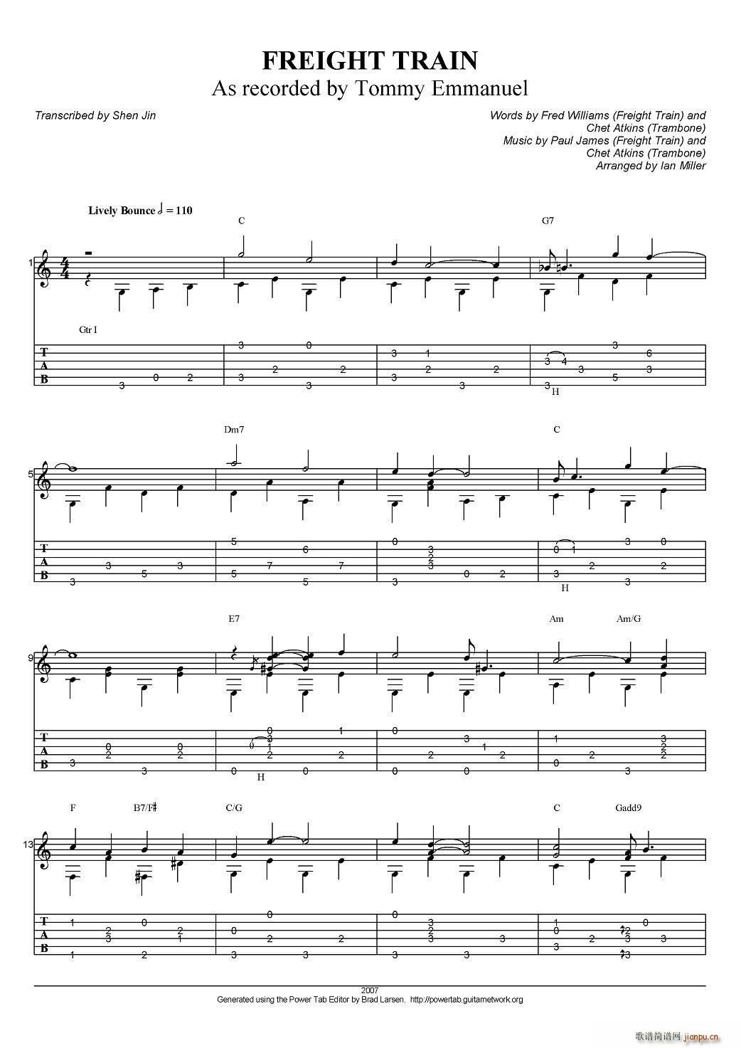 tommy emmanuel freight train 指弹吉他(吉他谱)1