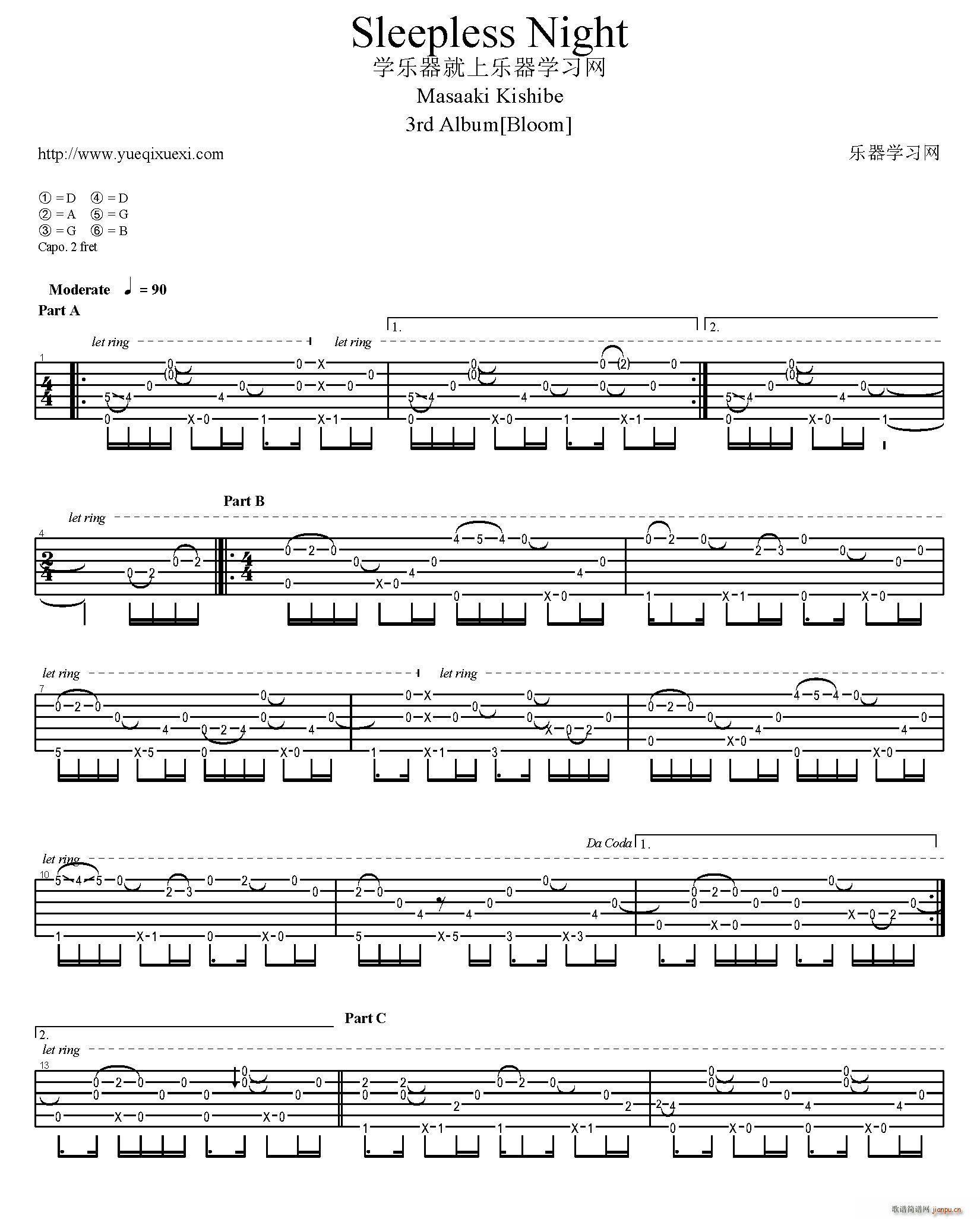 Sleepless Night 岸部真明指弹(吉他谱)1