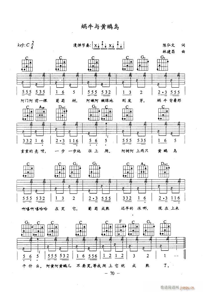 蜗牛与黄鹂鸟 吉他弹唱(吉他谱)1