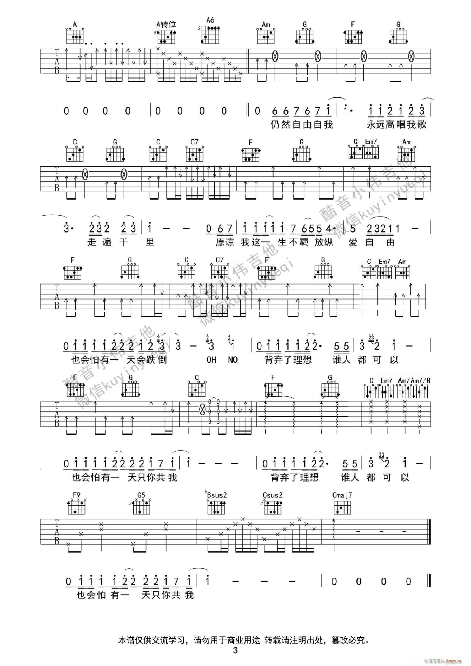 海阔天空 一把吉他最强版(吉他谱)3