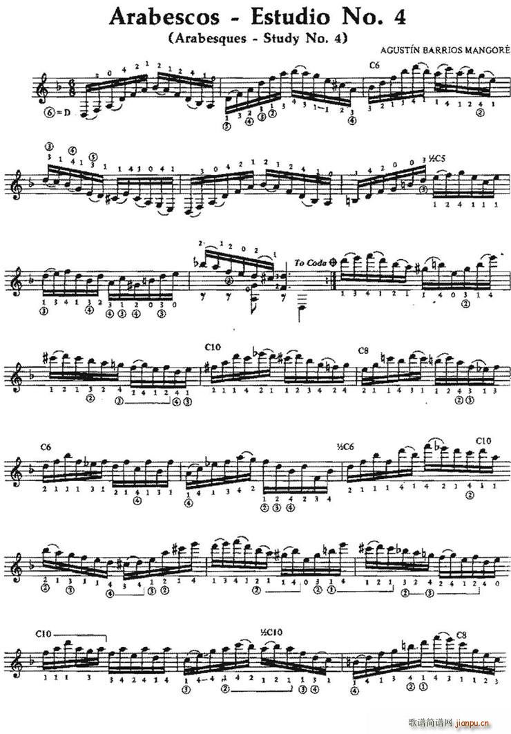Arabescos Estudio No 4 古典吉他(吉他谱)1