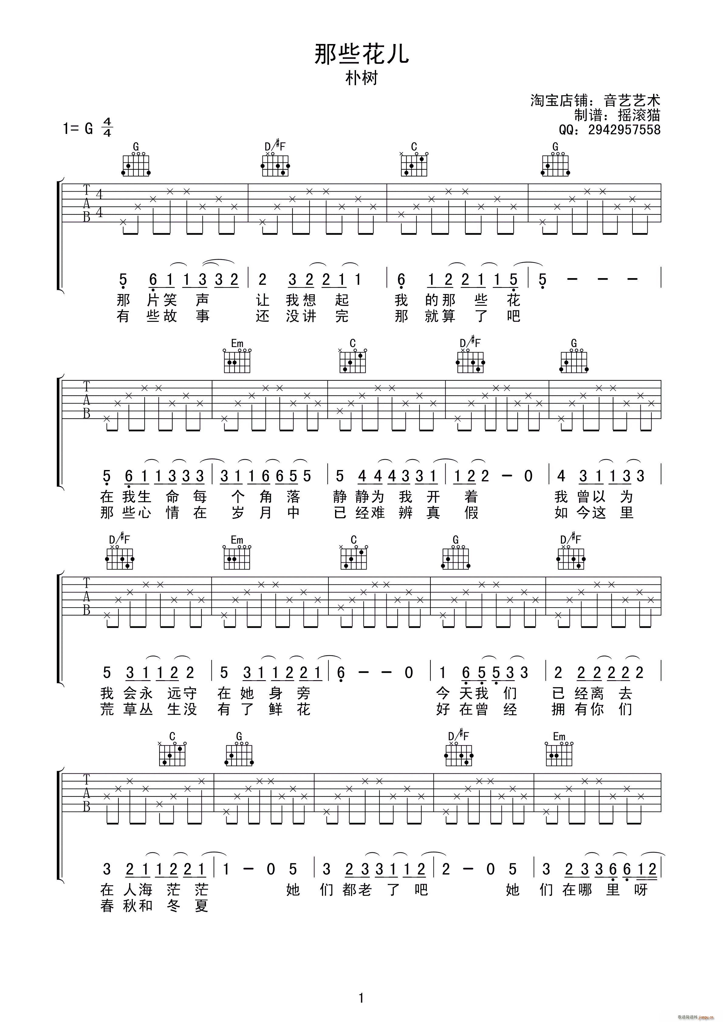那些花儿 摇滚猫制谱版(吉他谱)1
