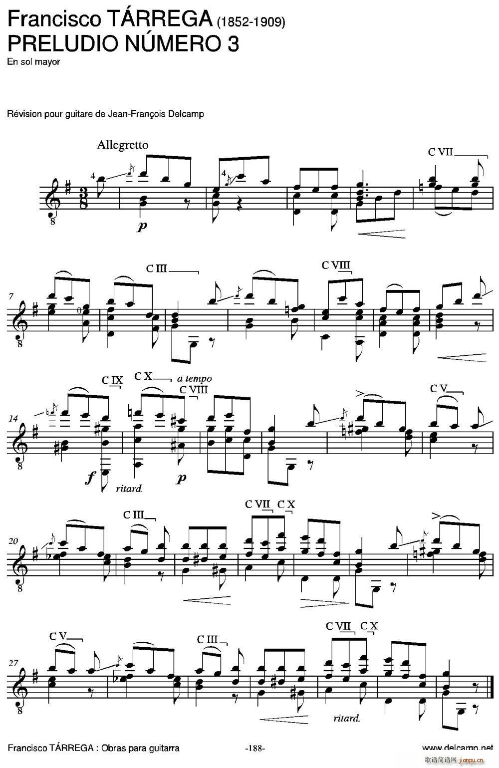 PRELUDIO NUMERO 3 En sol mayor 古典吉他(吉他谱)1