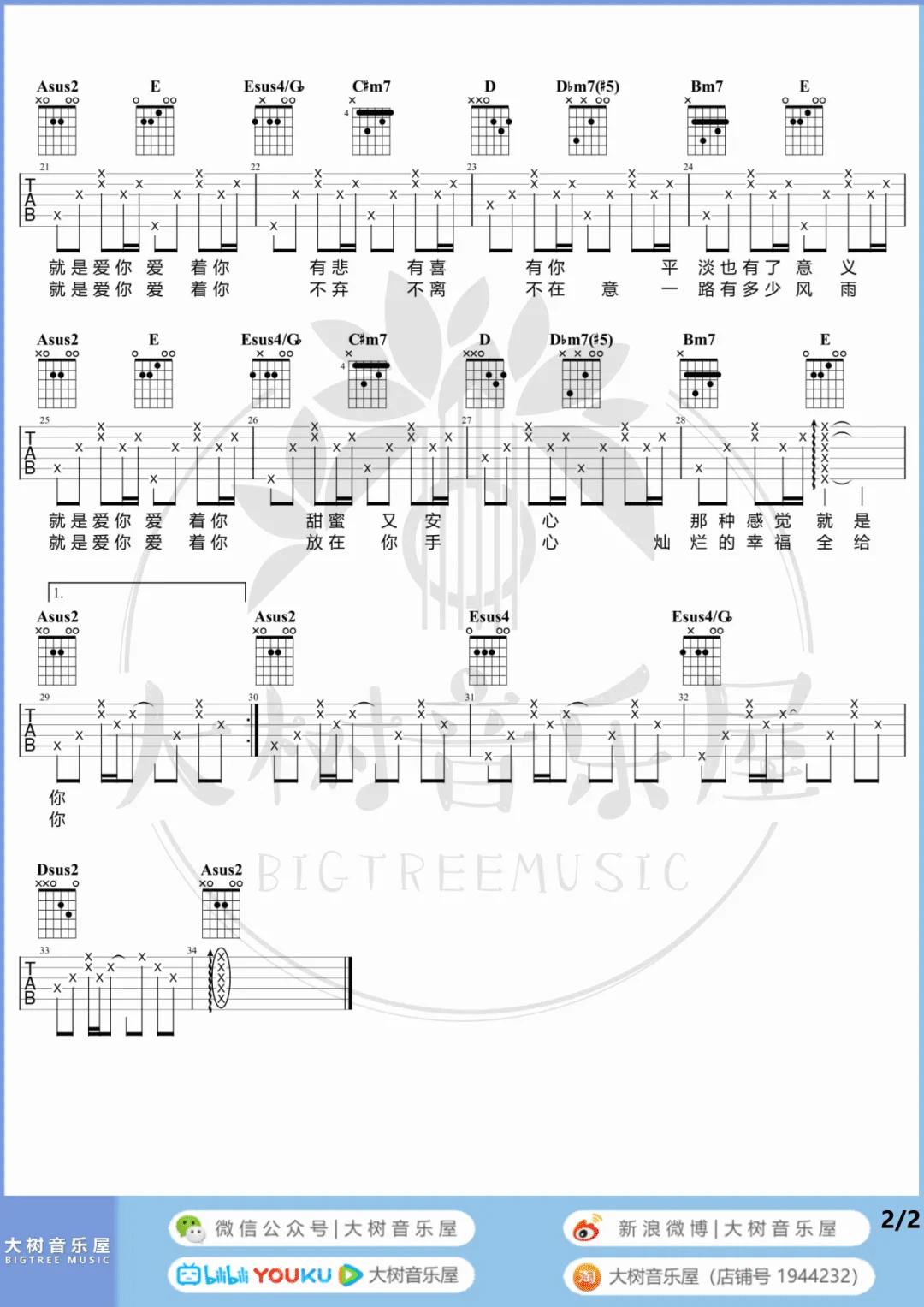 就是爱你吉他谱2-陶喆-A调指法