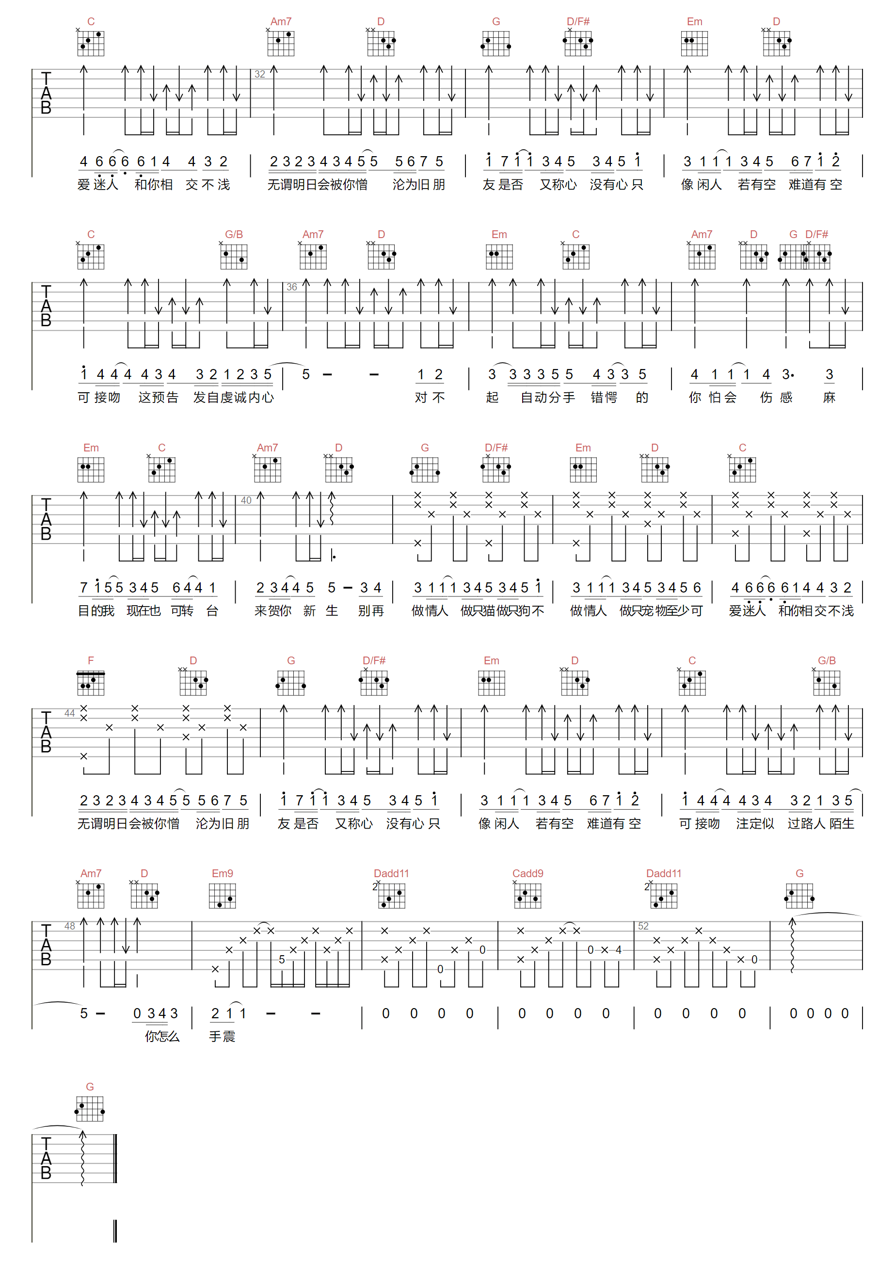 爱与诚吉他谱2-古巨基-G调指法