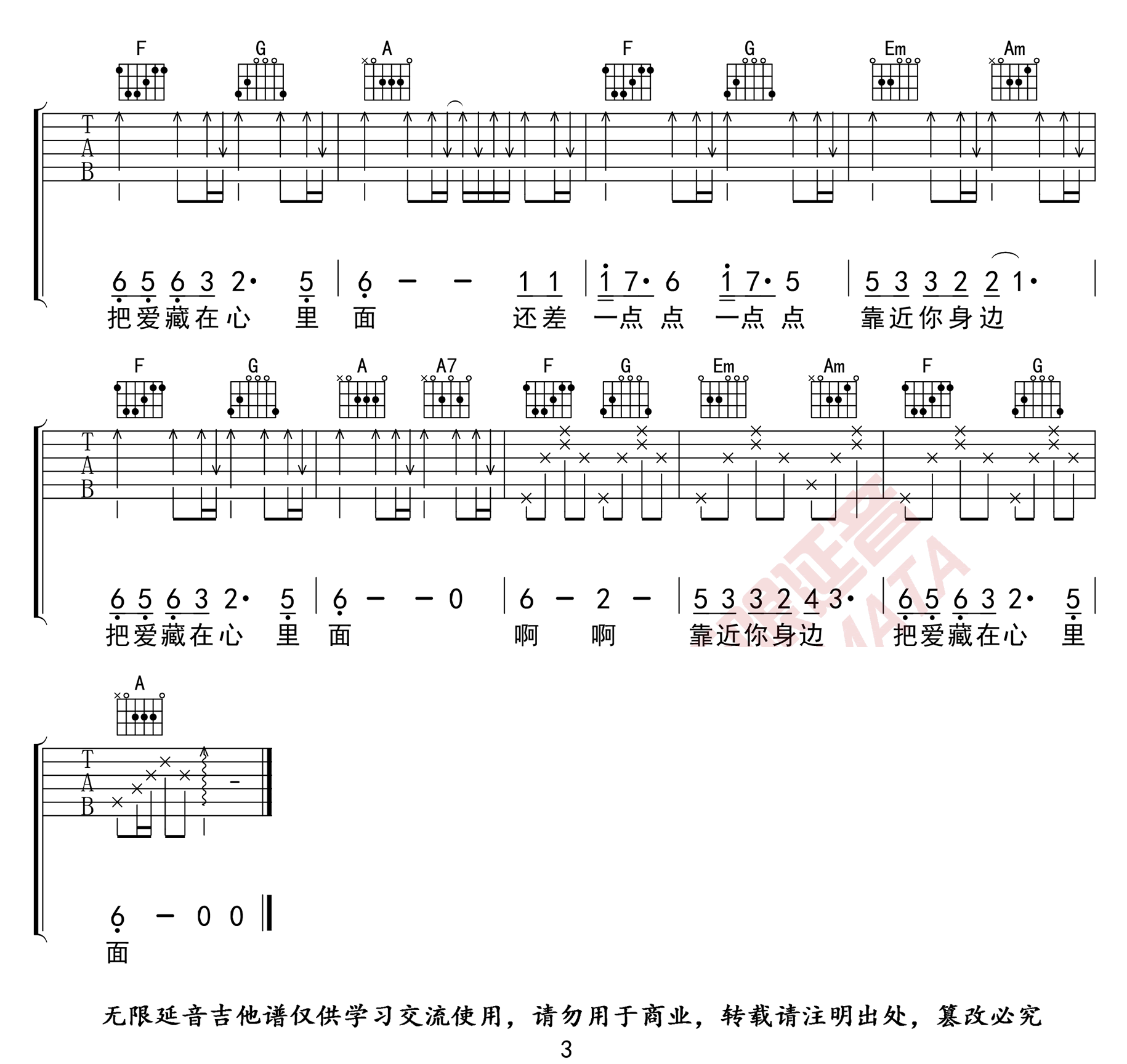 蝴蝶之夏吉他谱3-房东的猫-C调指法