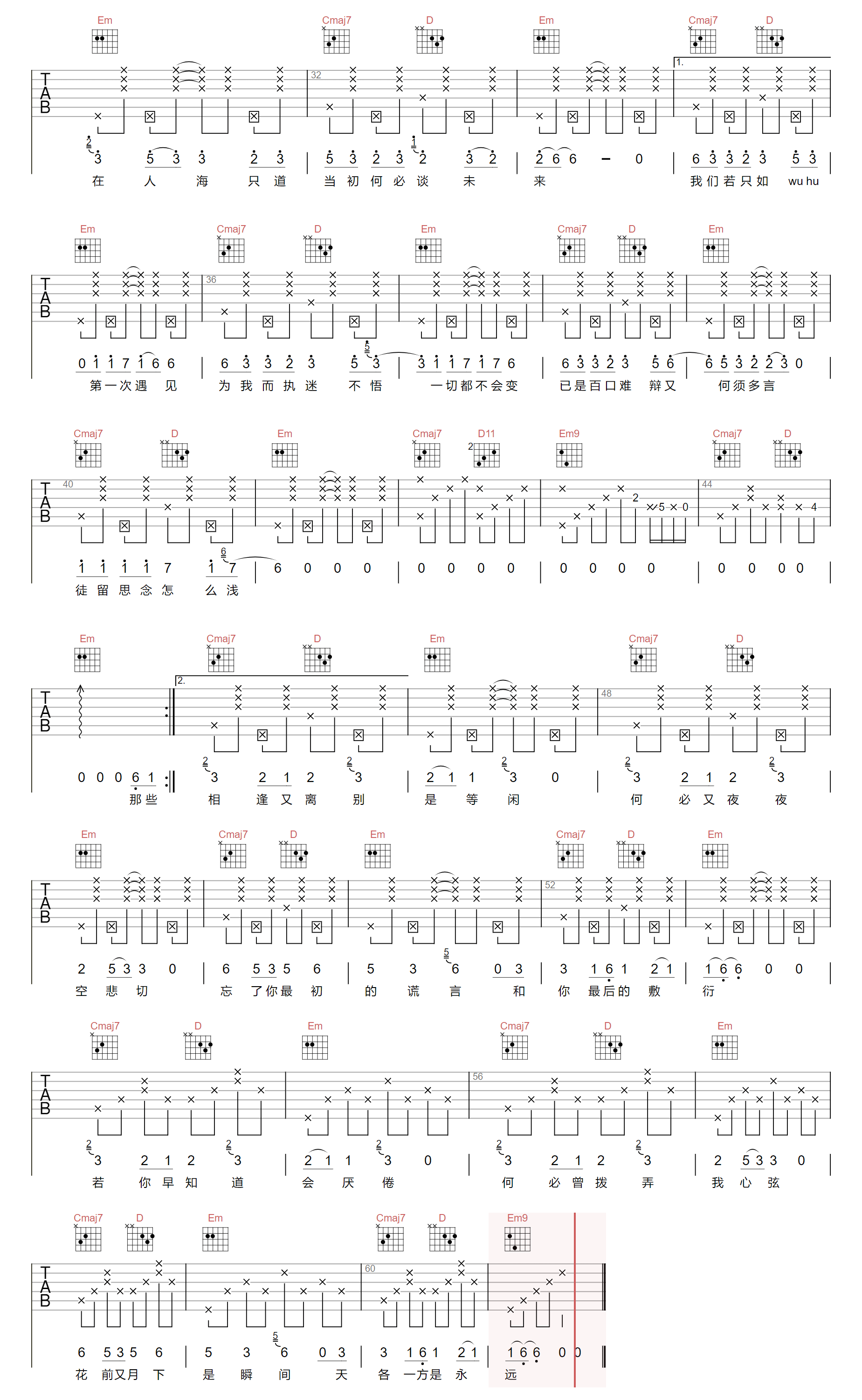 赐我吉他谱2-一只白羊-G调指法
