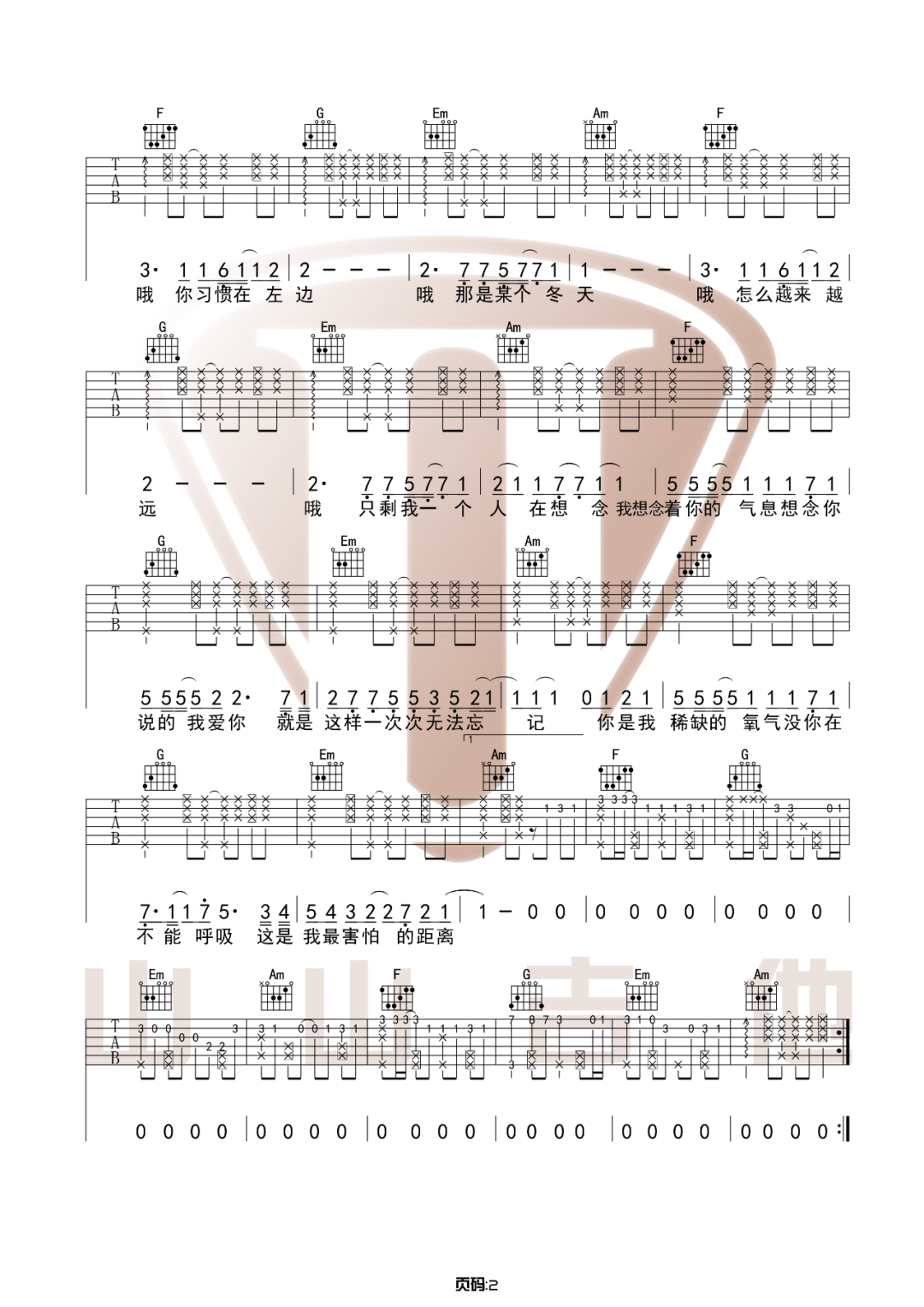 想想念念吉他谱2-皮卡丘多多-C调指法