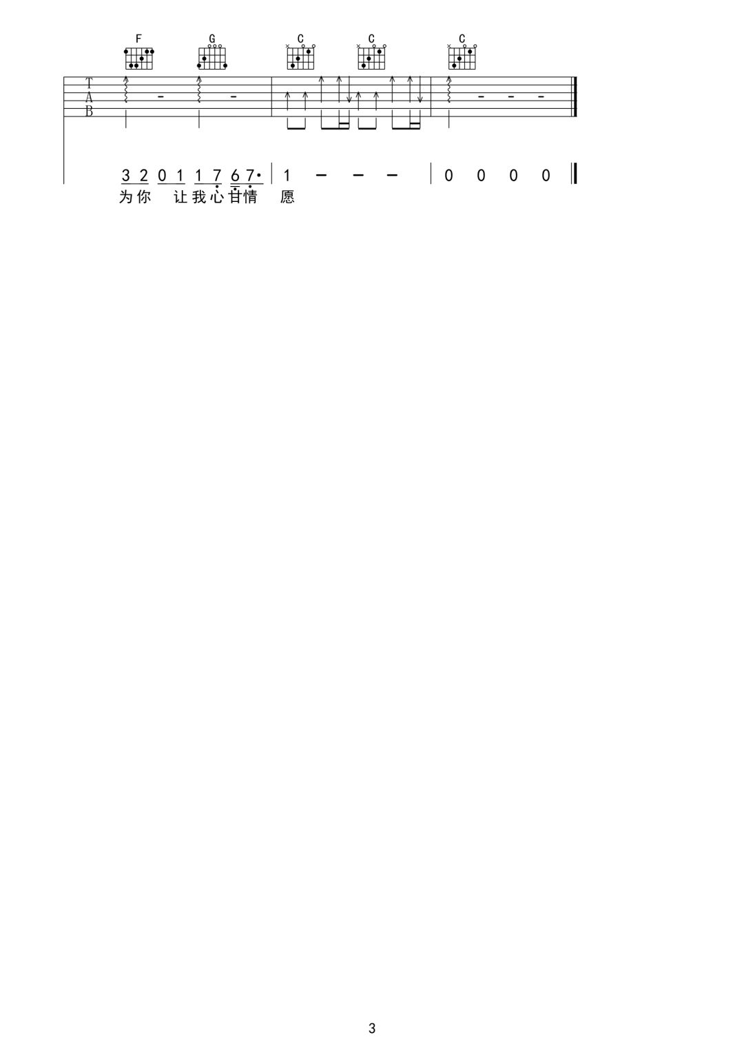 爱你吉他谱3-王心凌-C调指法