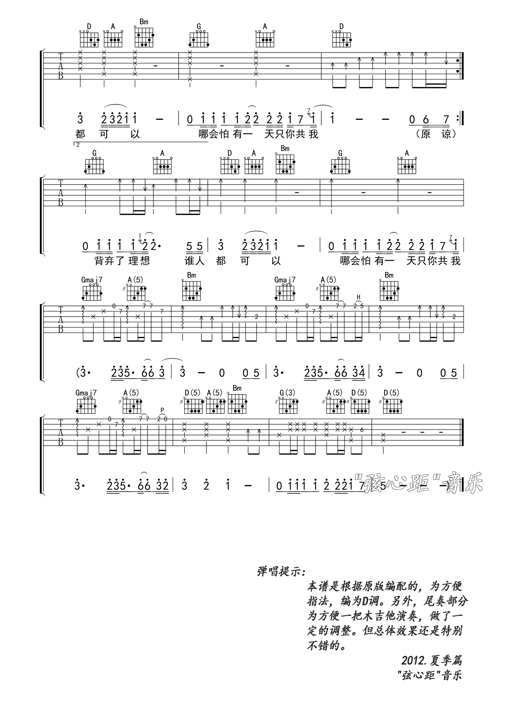 海阔天空吉他谱5-Beyond-D调指法