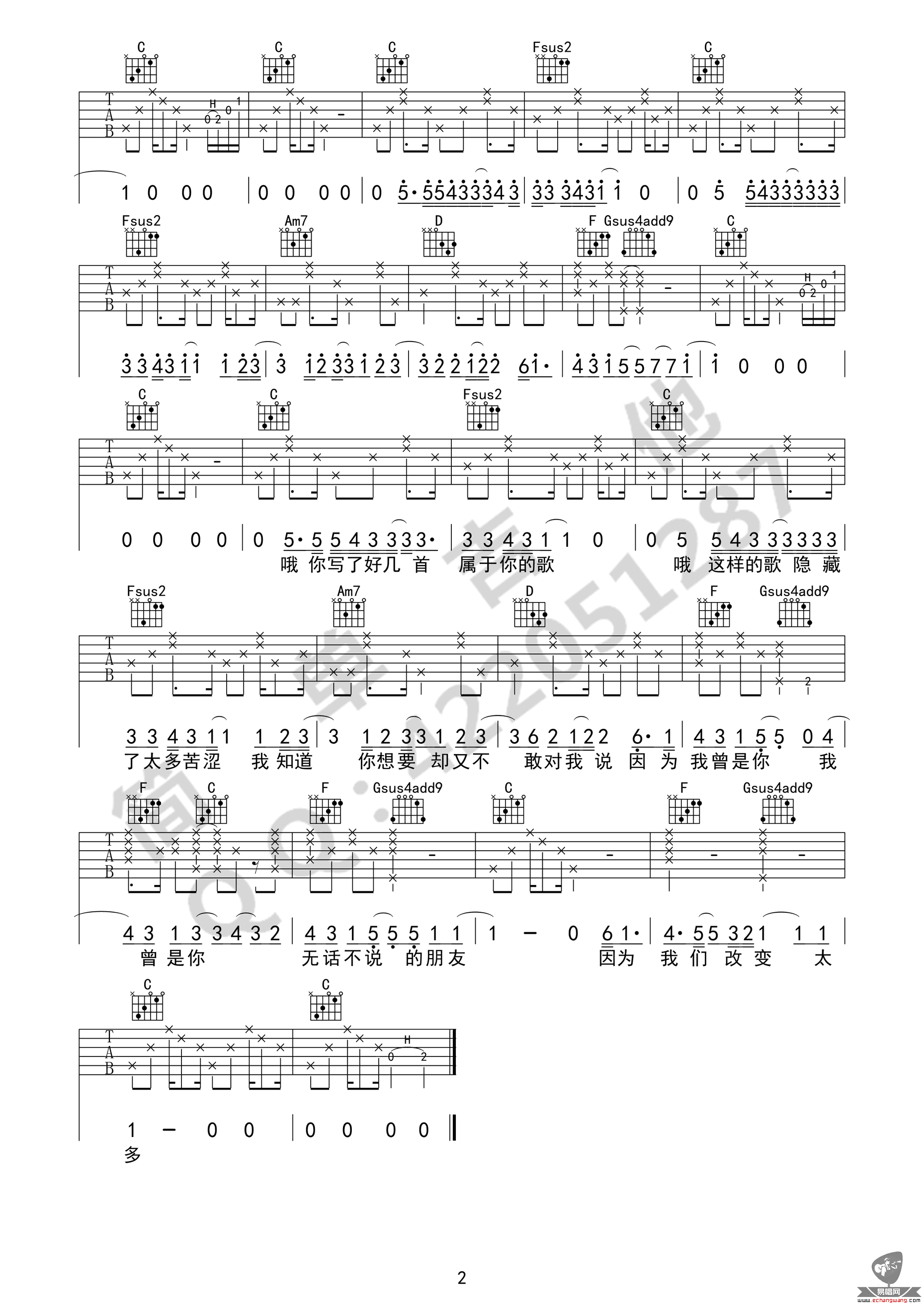 下个星期去英国吉他谱2-陈绮贞-C调指法