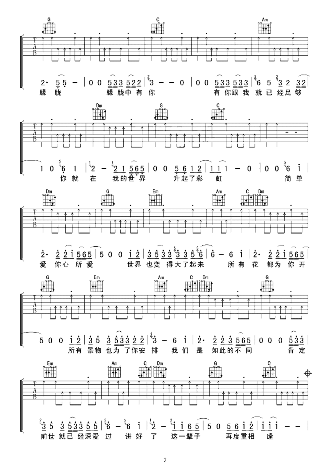 再度重相逢吉他谱2-伍佰-C调指法