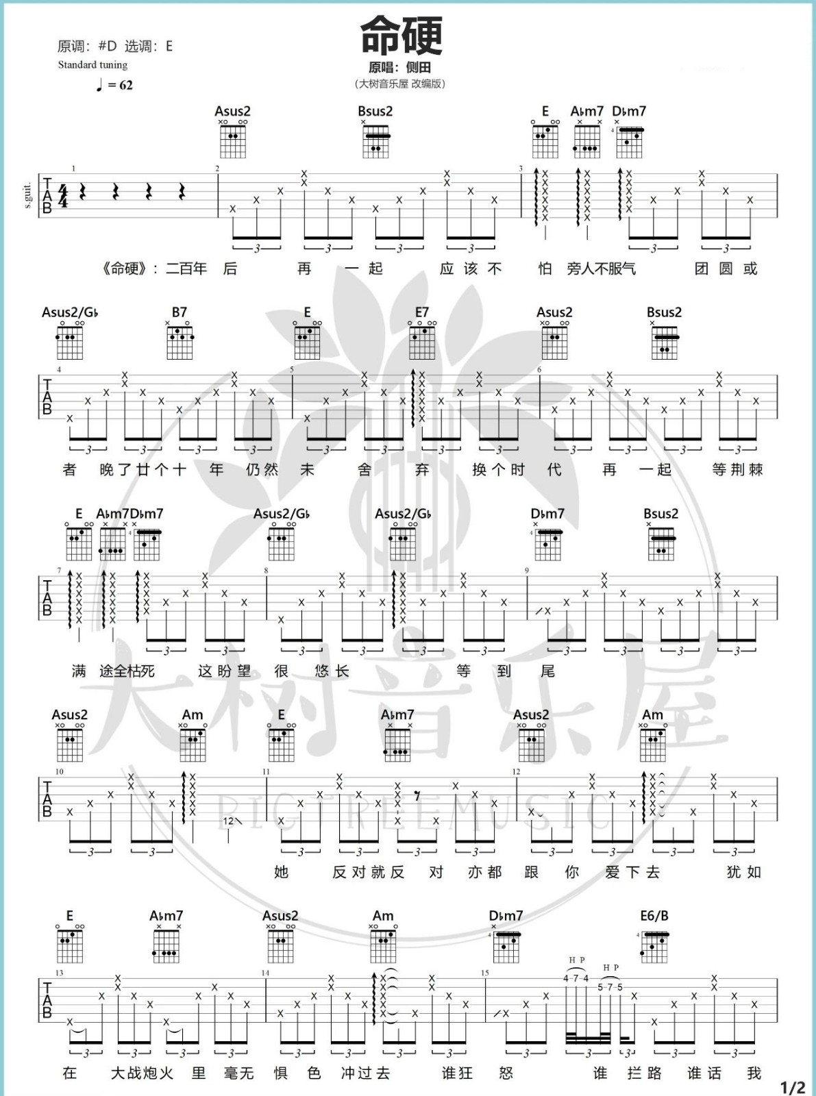 命硬吉他谱1-侧田-E调指法