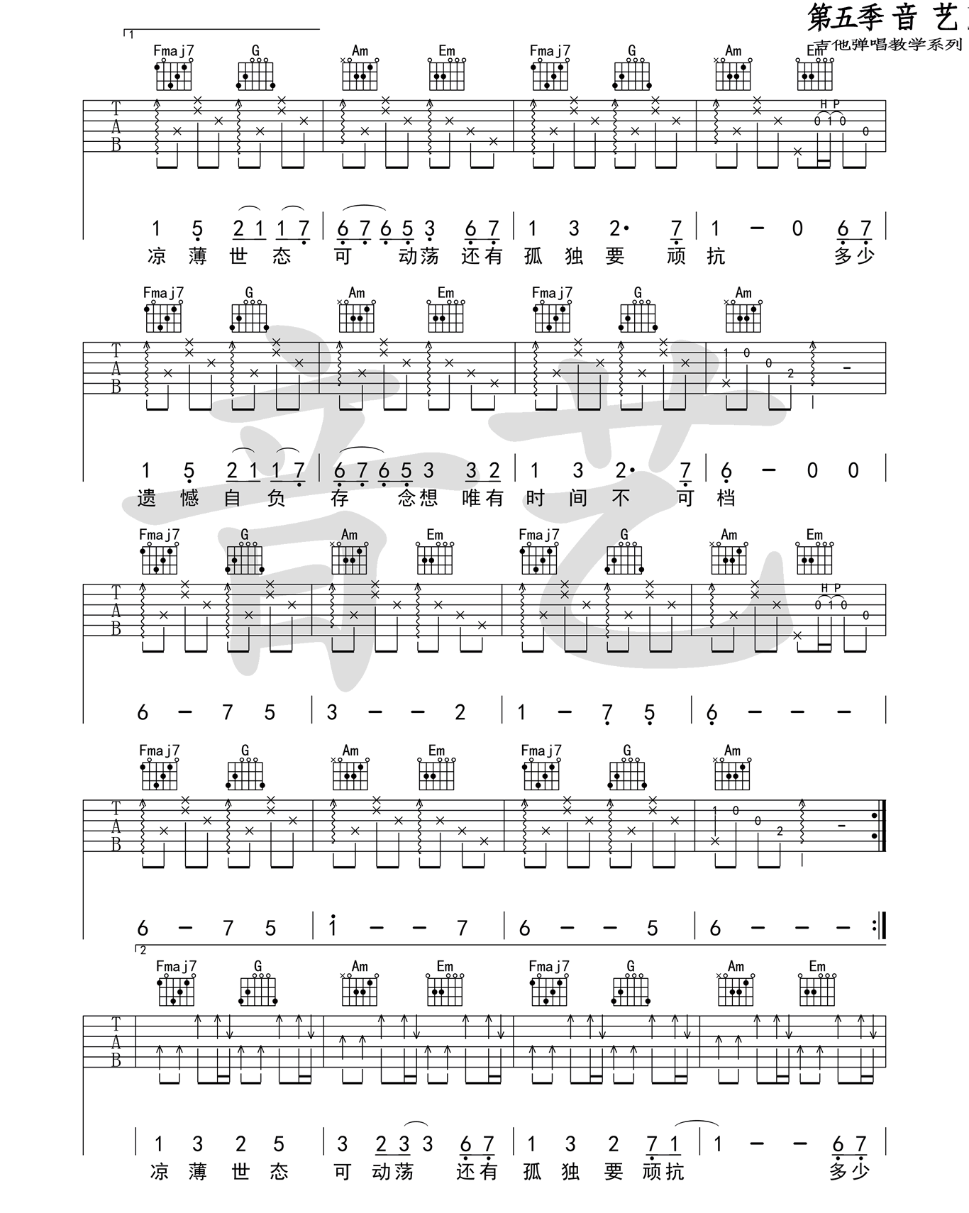 一如年少模样吉他谱2-陈鸿宇-C调指法