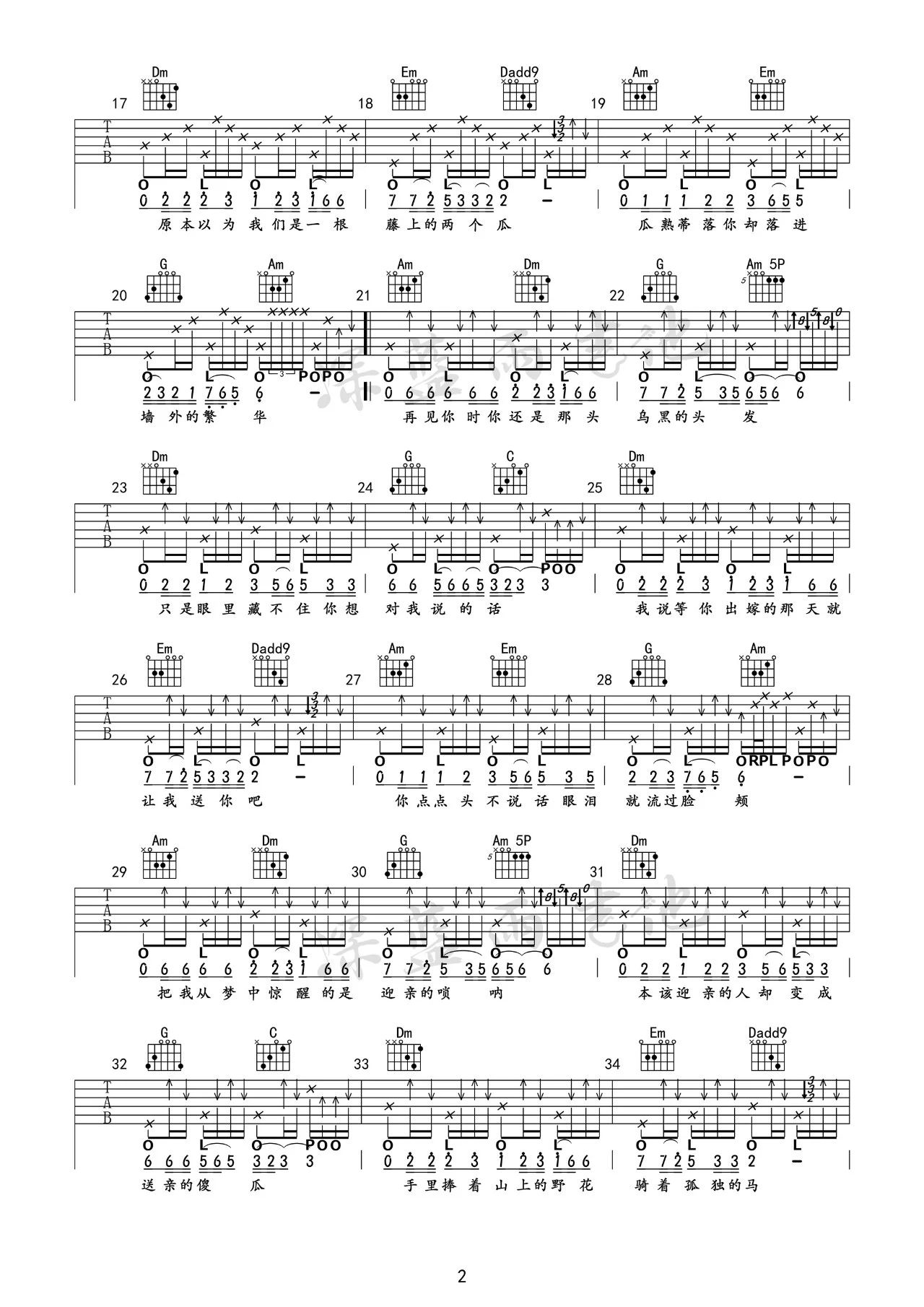 送亲吉他谱2-王琪-C调指法