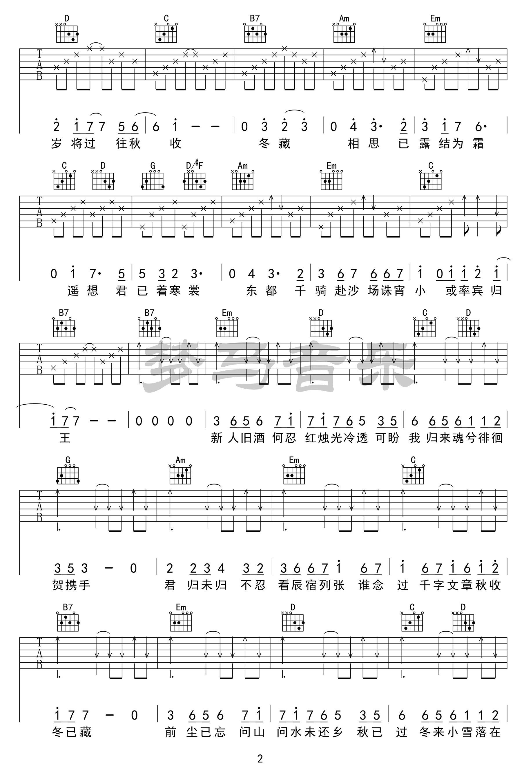 参商吉他谱2-不才-G调指法