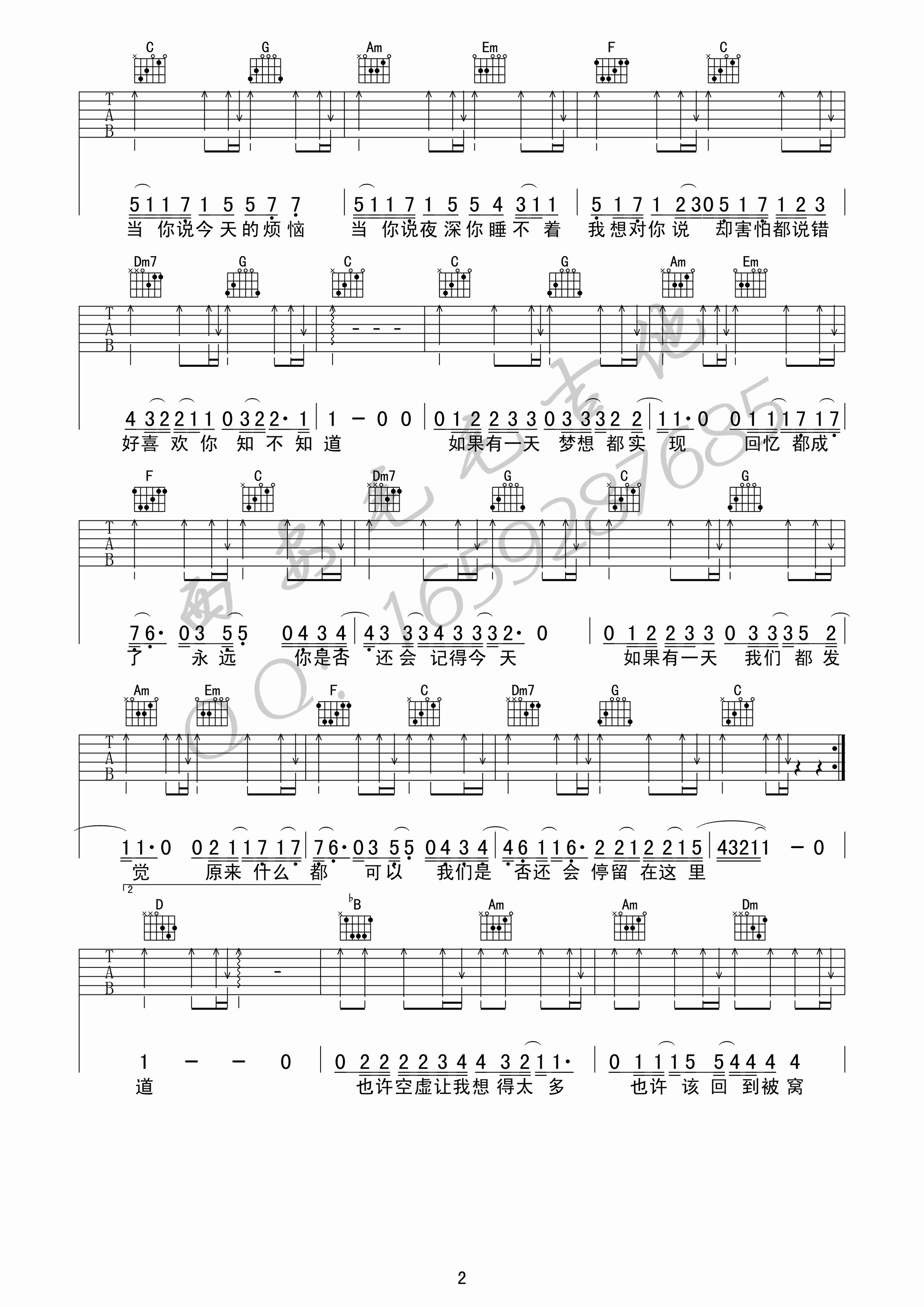 当你吉他谱2-林俊杰-C调指法