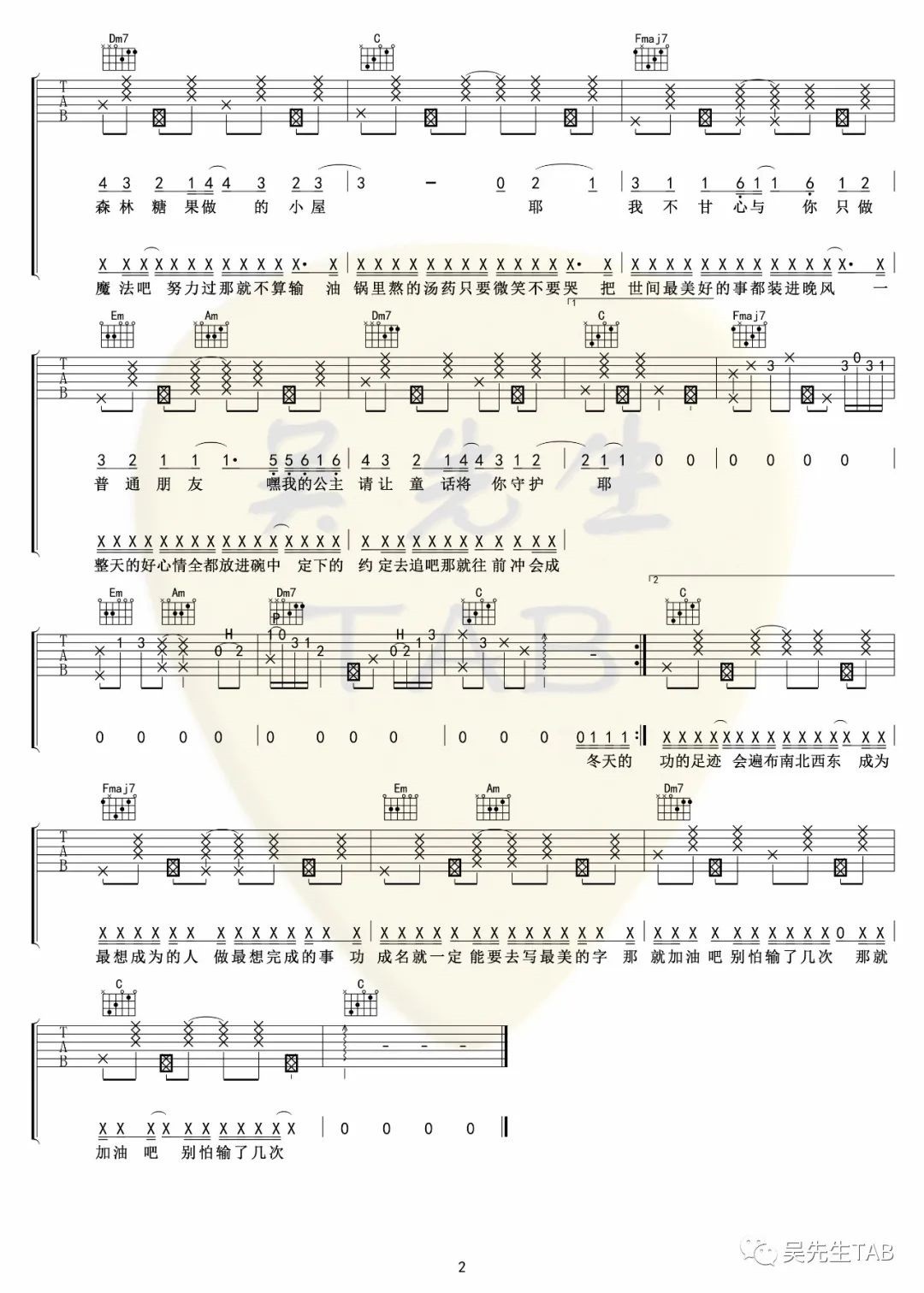 狐狸的童话吉他谱2-马也-C调指法