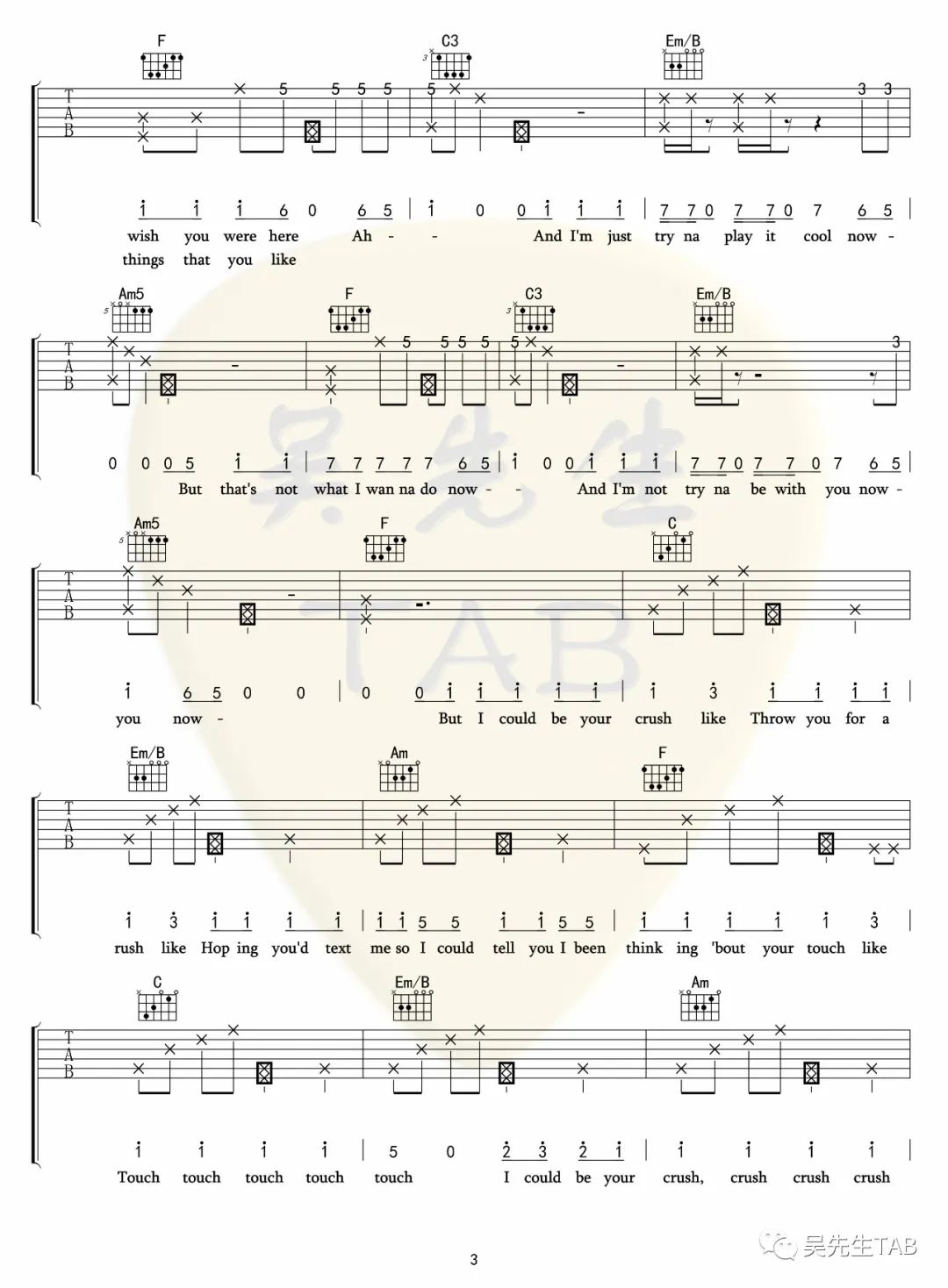 Crush吉他谱3-Tessa-Violet-C调指法