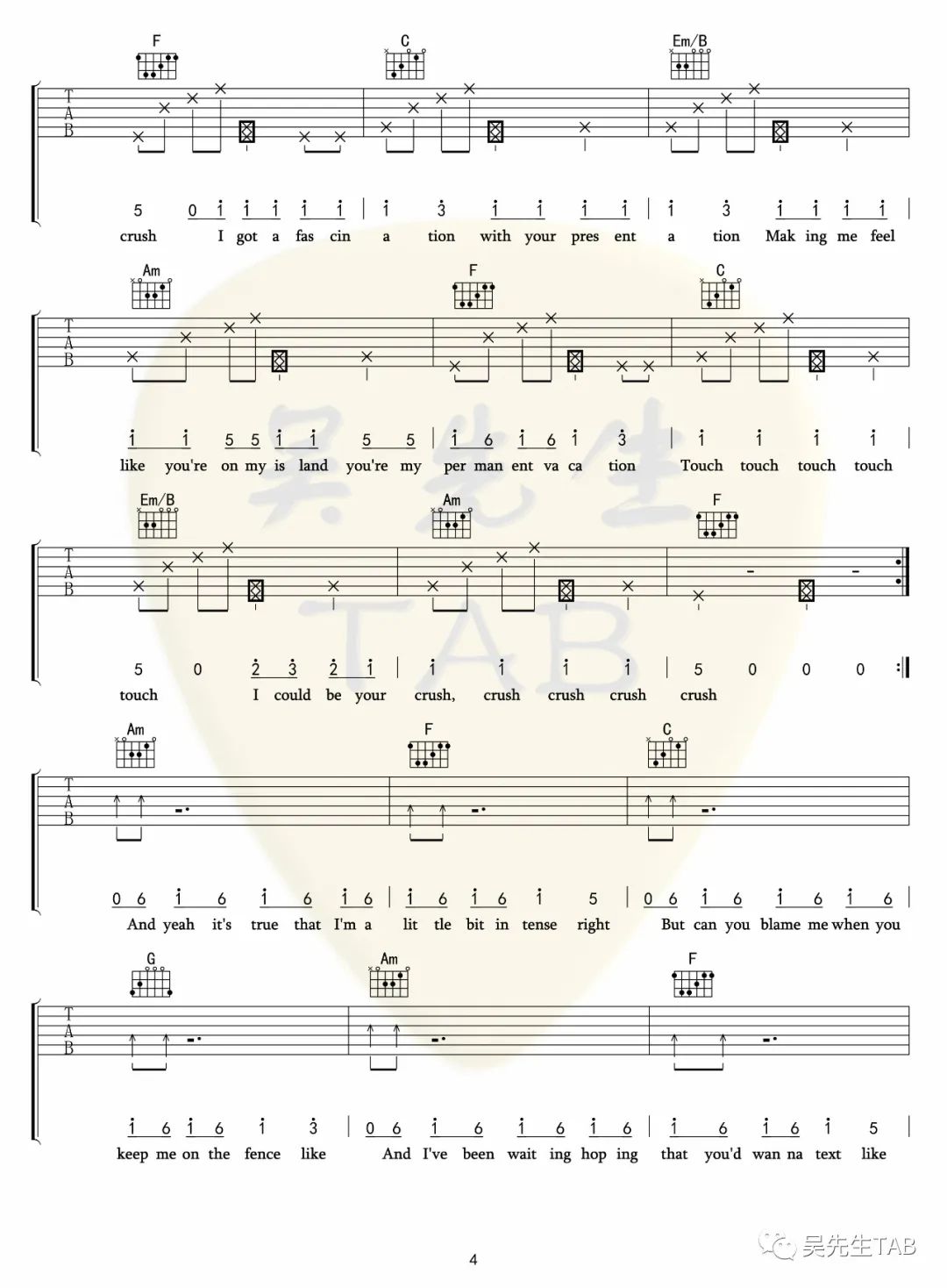 Crush吉他谱4-Tessa-Violet-C调指法