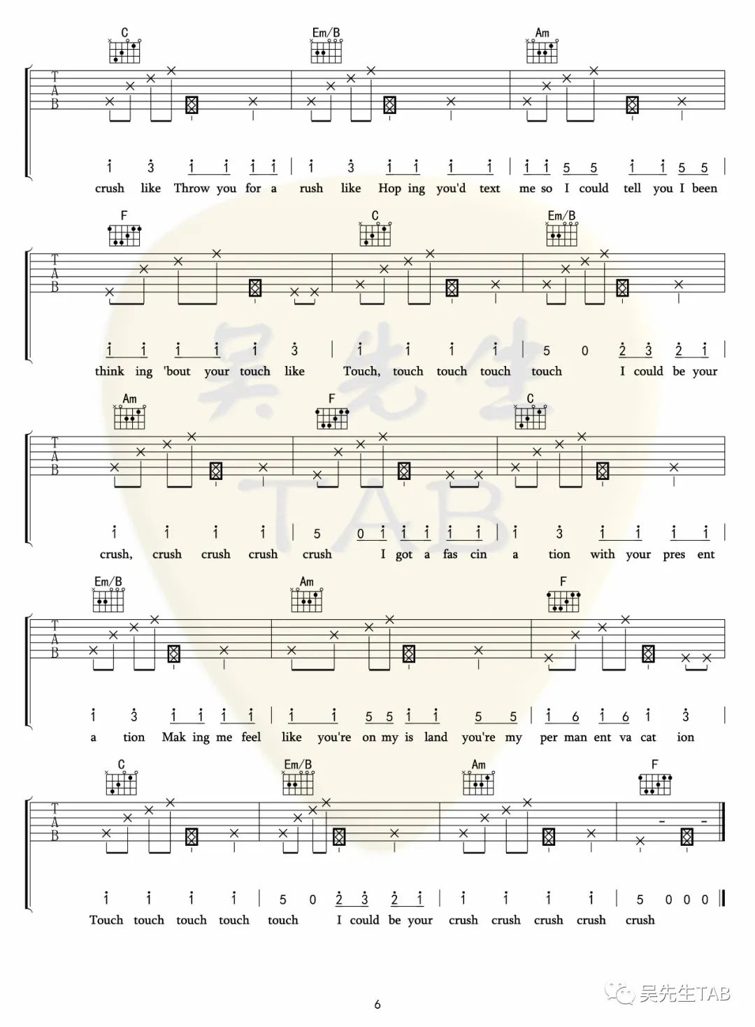 Crush吉他谱6-Tessa-Violet-C调指法