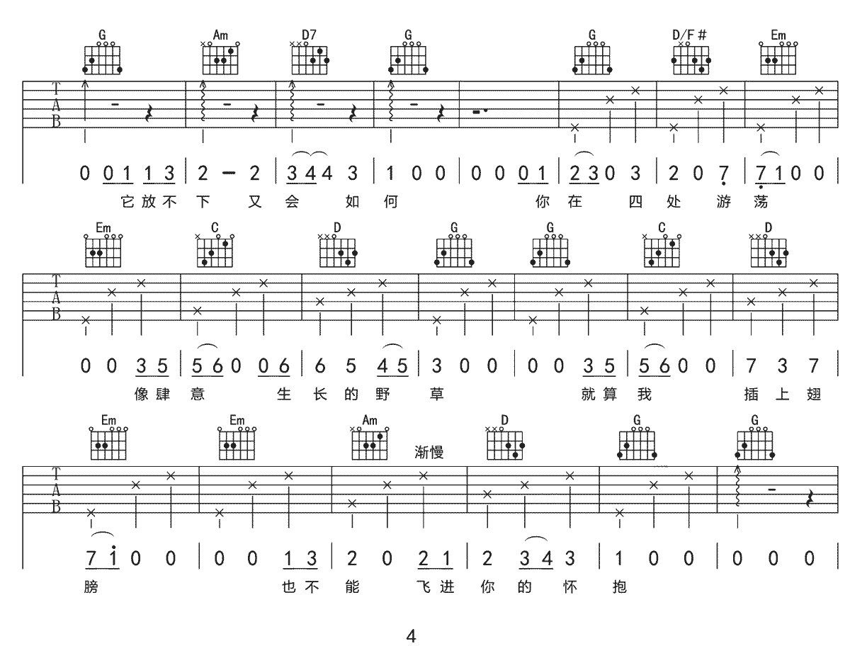 时间旅客吉他谱4-张希-G调指法