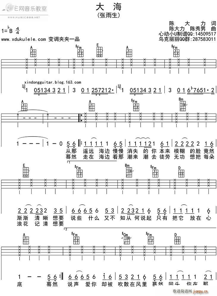 大海 张雨生 尤克里里谱(吉他谱)1