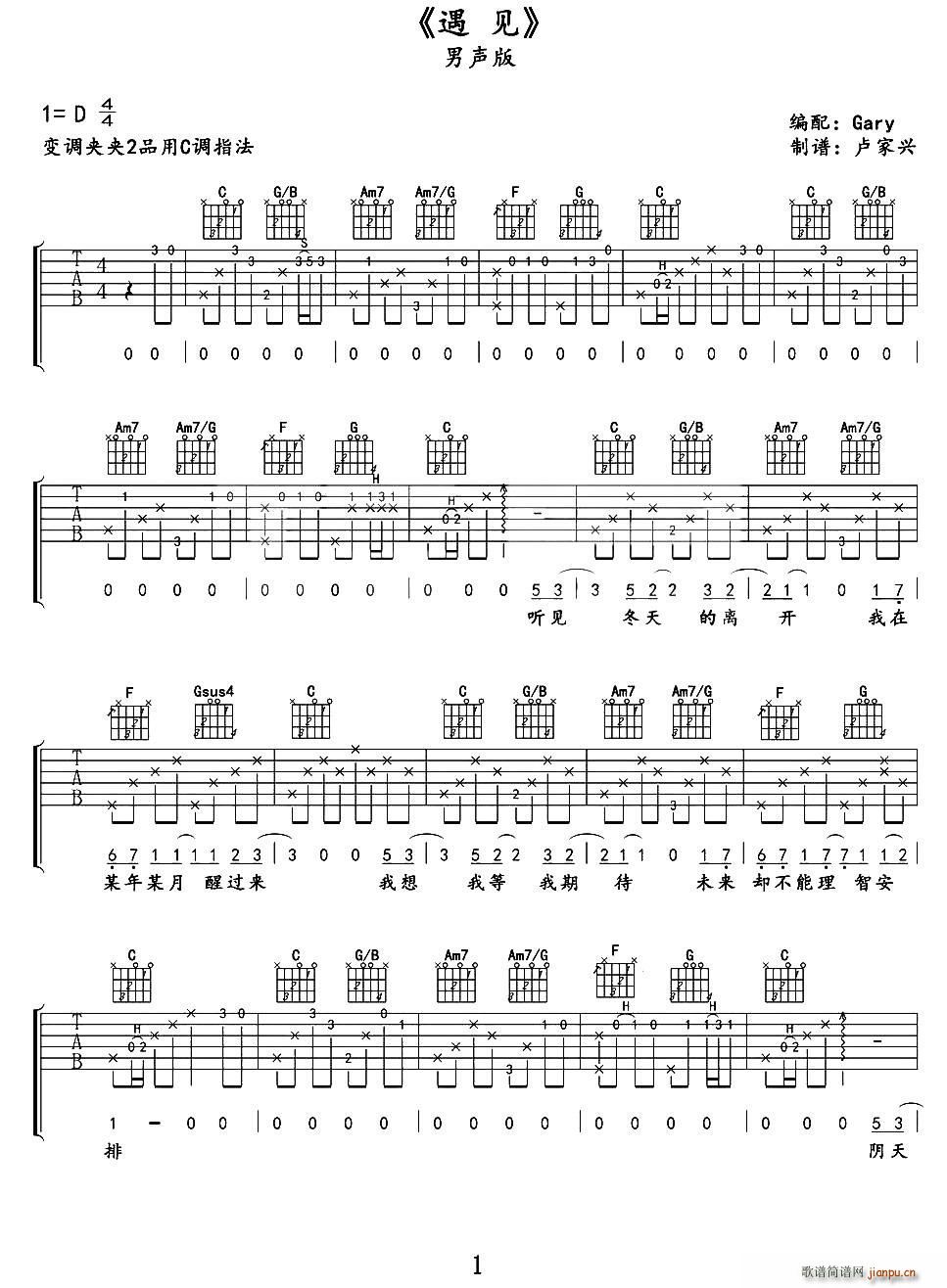 遇见 卢家兴制谱版(吉他谱)1