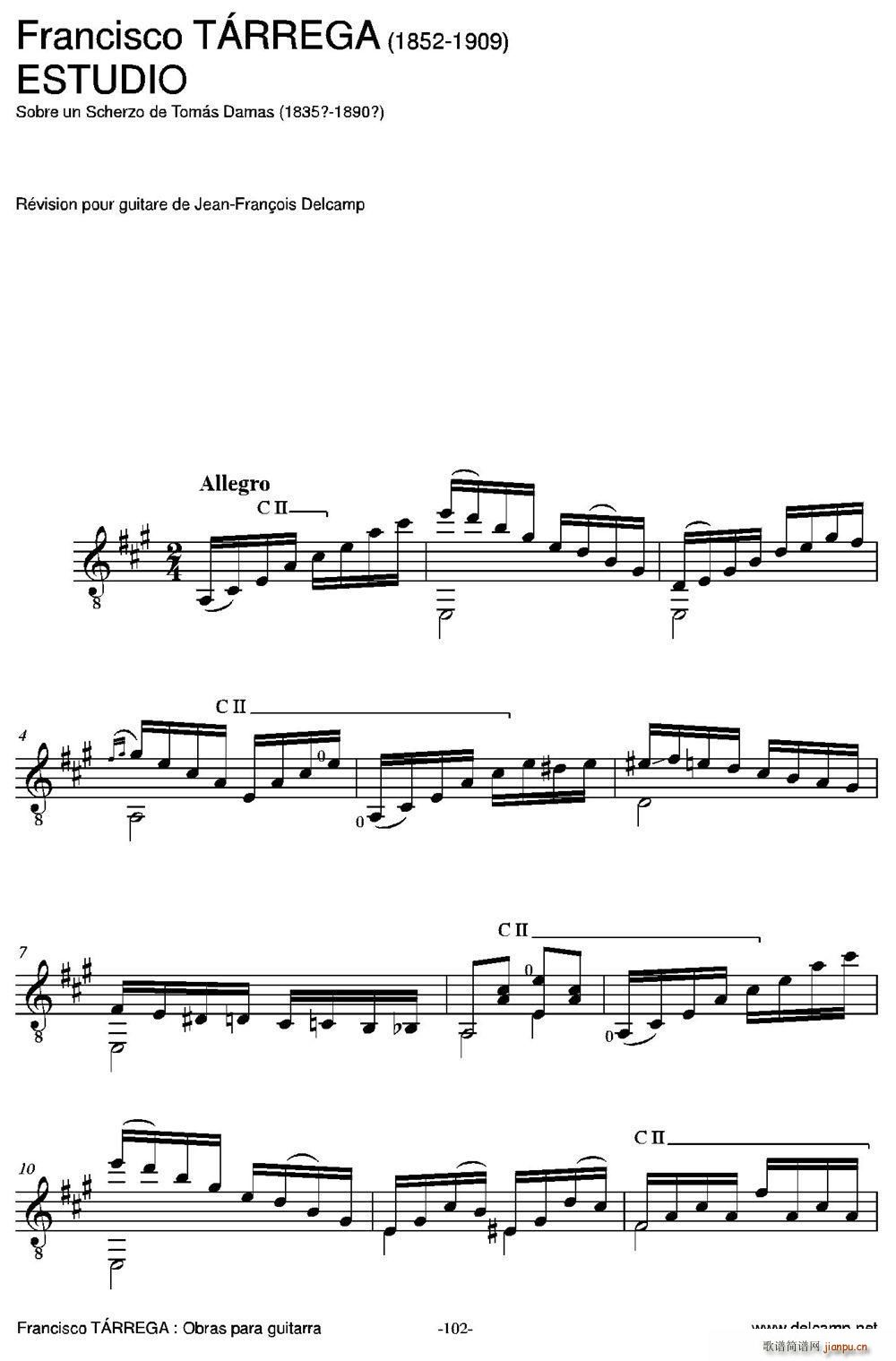 ESTUDIO Sobre un Scherzo de Tomas Damas 古典吉他(吉他谱)1