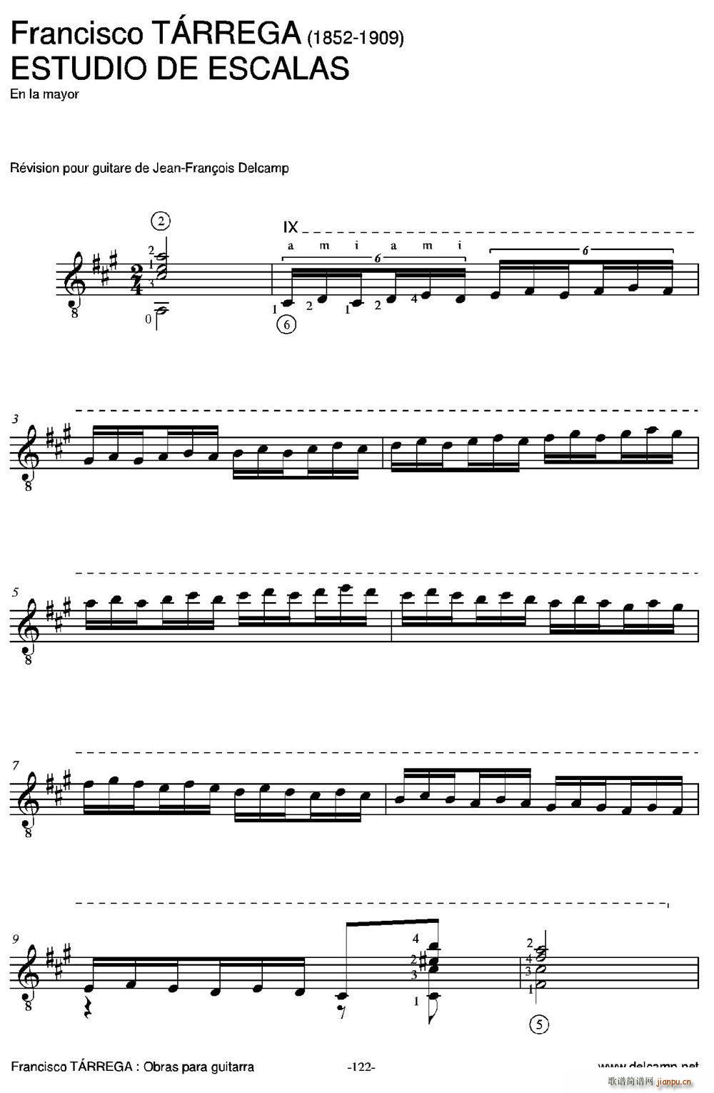 ESTUDIO DE ESCALAS En la mayor 古典吉他(吉他谱)1